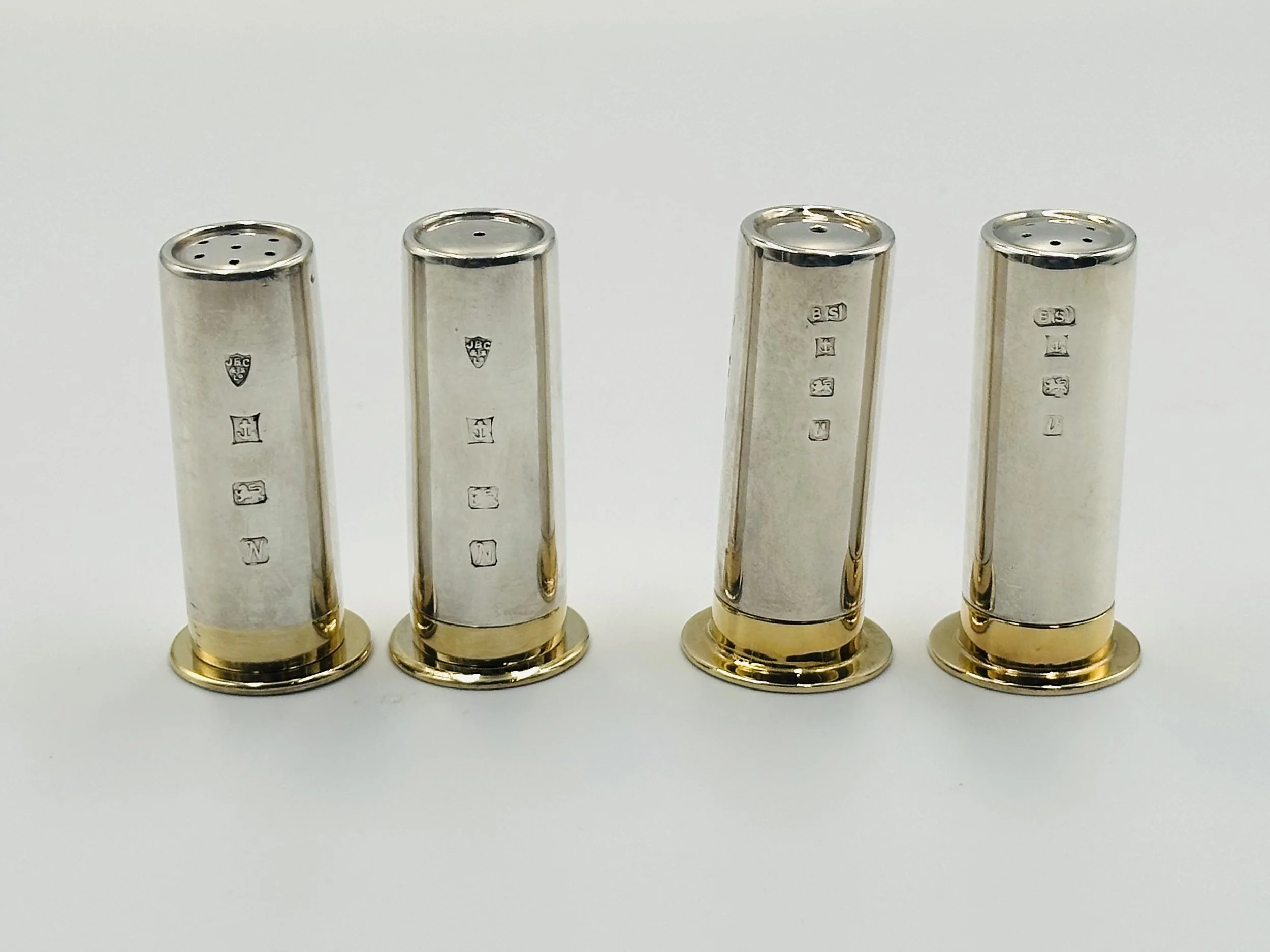 Sterling Silver Novelty Shotgun Cartridge Shaped Salt and Pepper