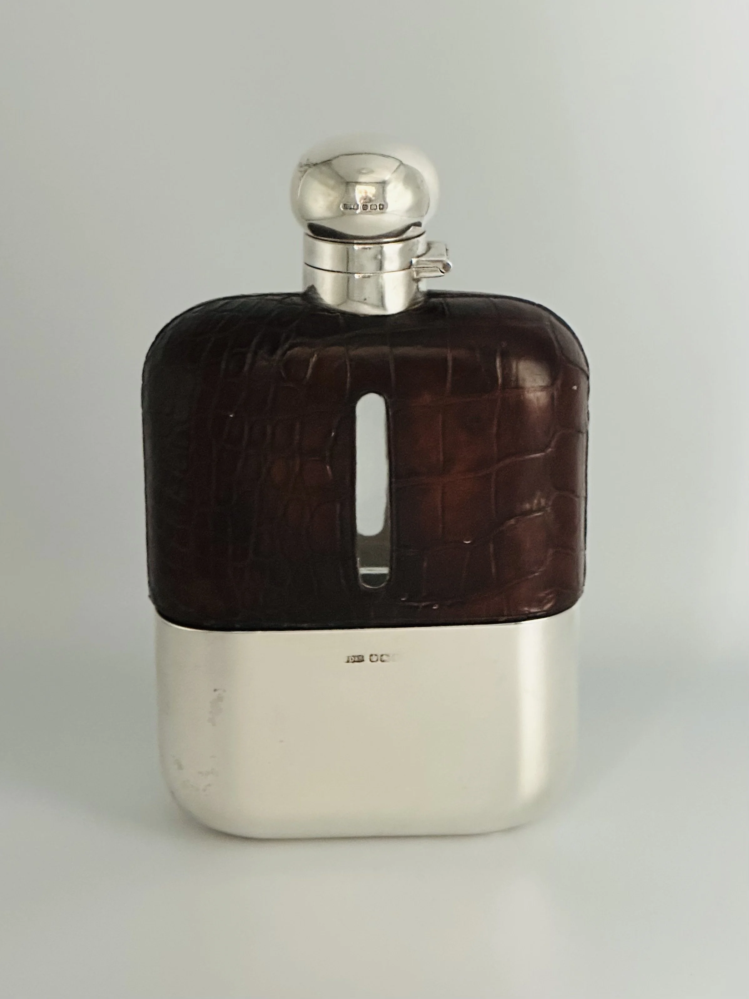 Impressive Pint Sized Silver and Leather Hip Flask