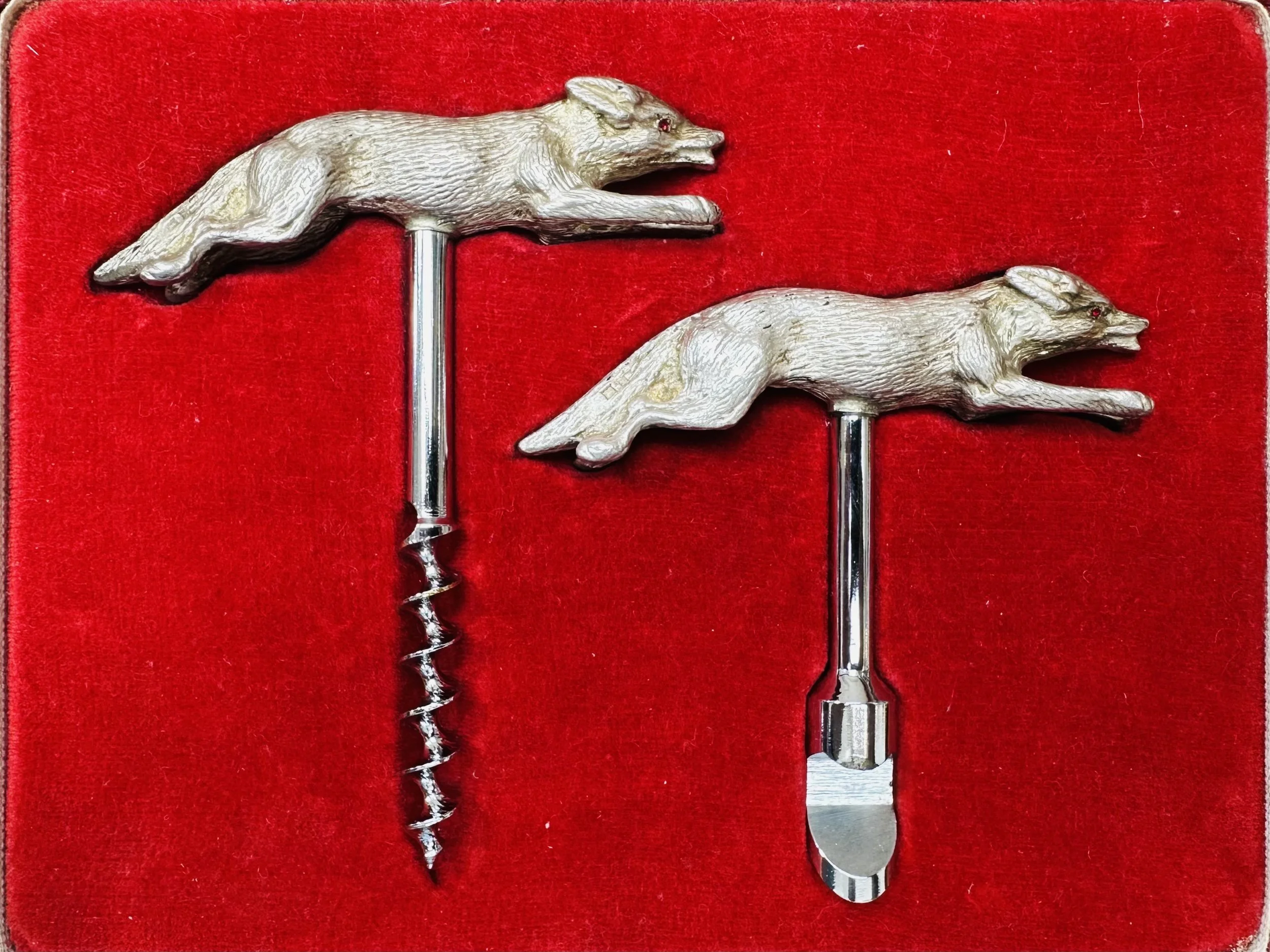 Sterling Silver Boxed Fox Handled Corkscrew and Bottle Opener