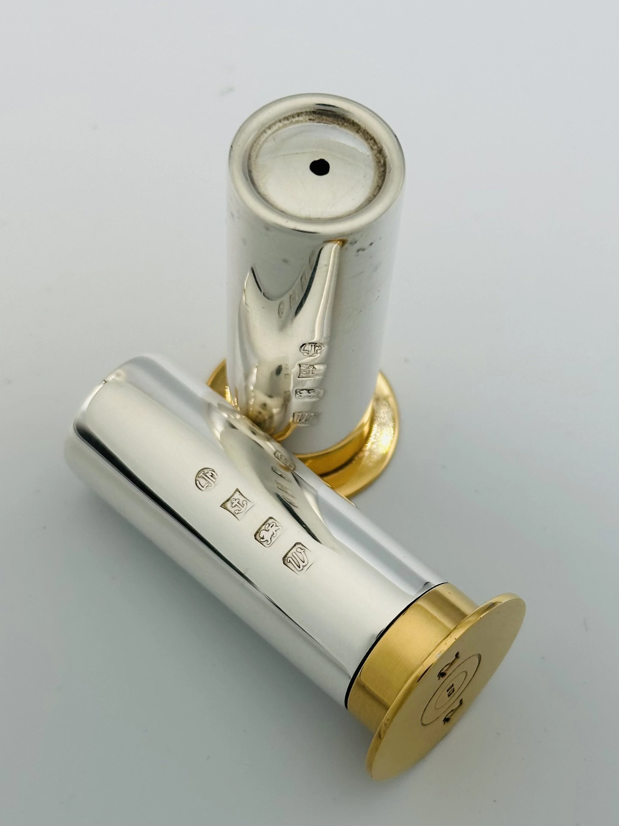 Sterling Silver Novelty Shotgun Cartridge Shaped Salt and Pepper