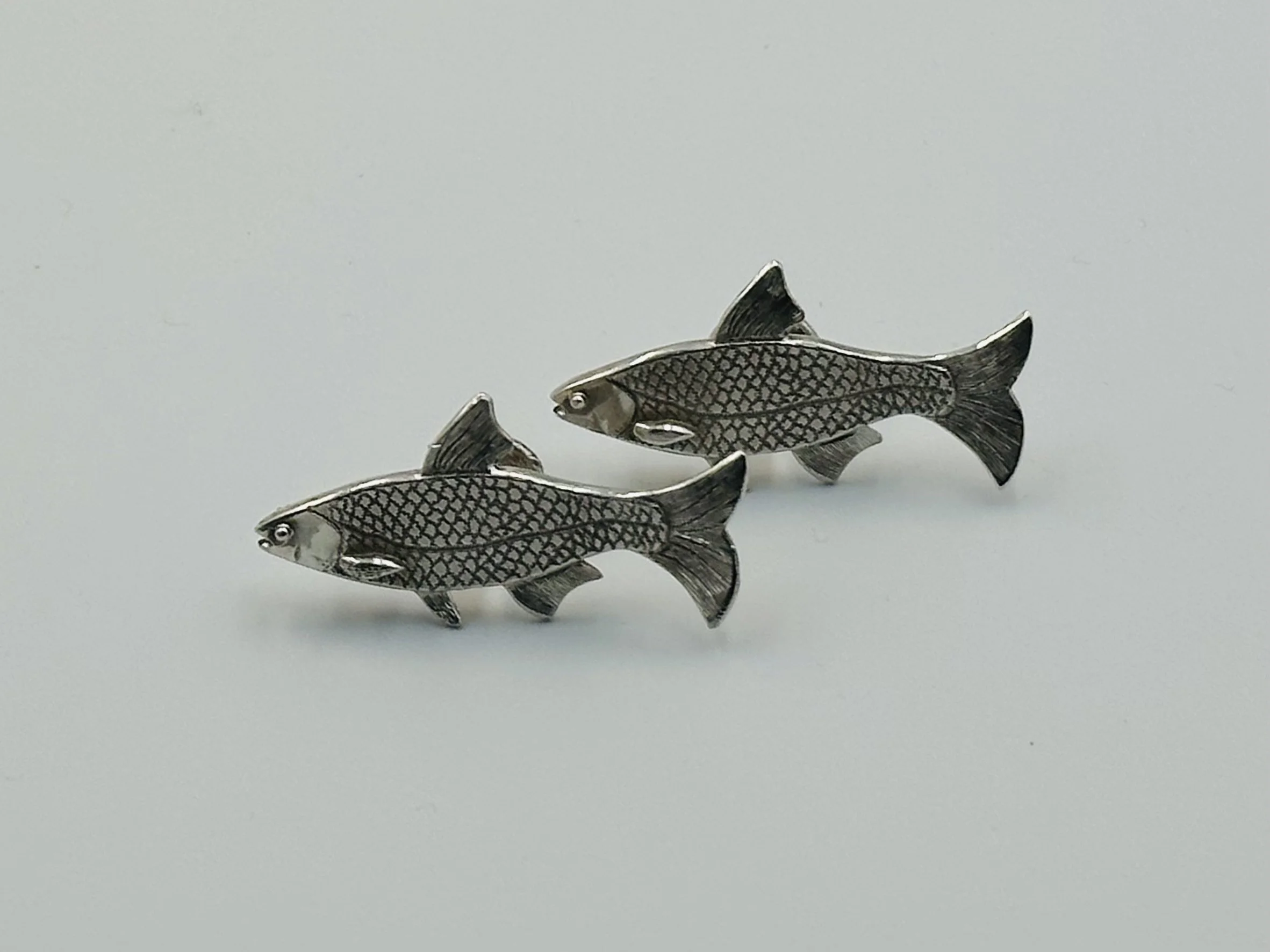 Unusual Sterling Silver Cufflinks in the Form of Fishes