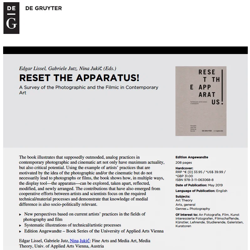 NEW PUBLICATION MAY 2019     "RESET THE APPARATUS"