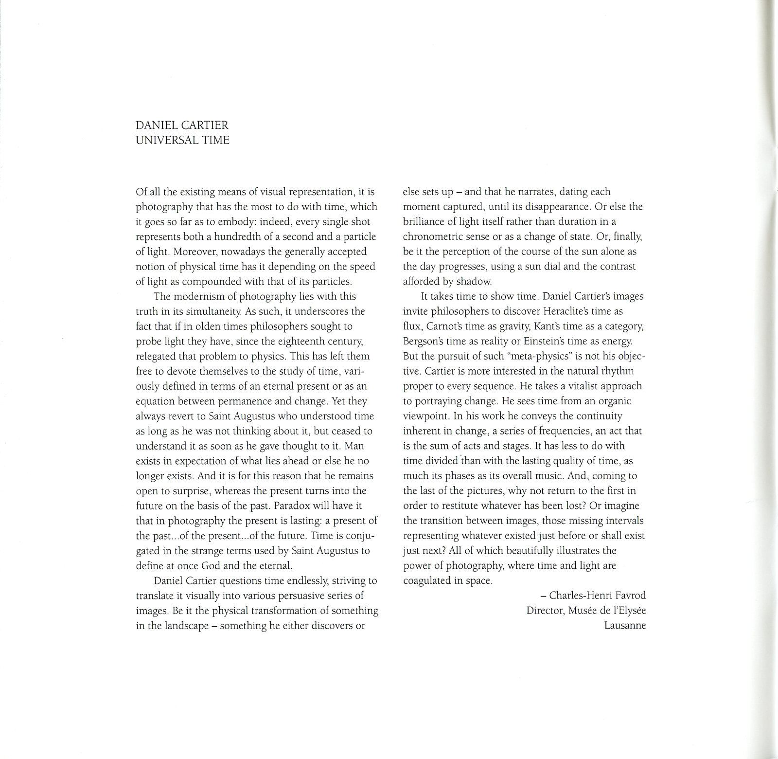 Texte intro Charles-Henri Favrod Musée de l'Elysee Lausanne 1995