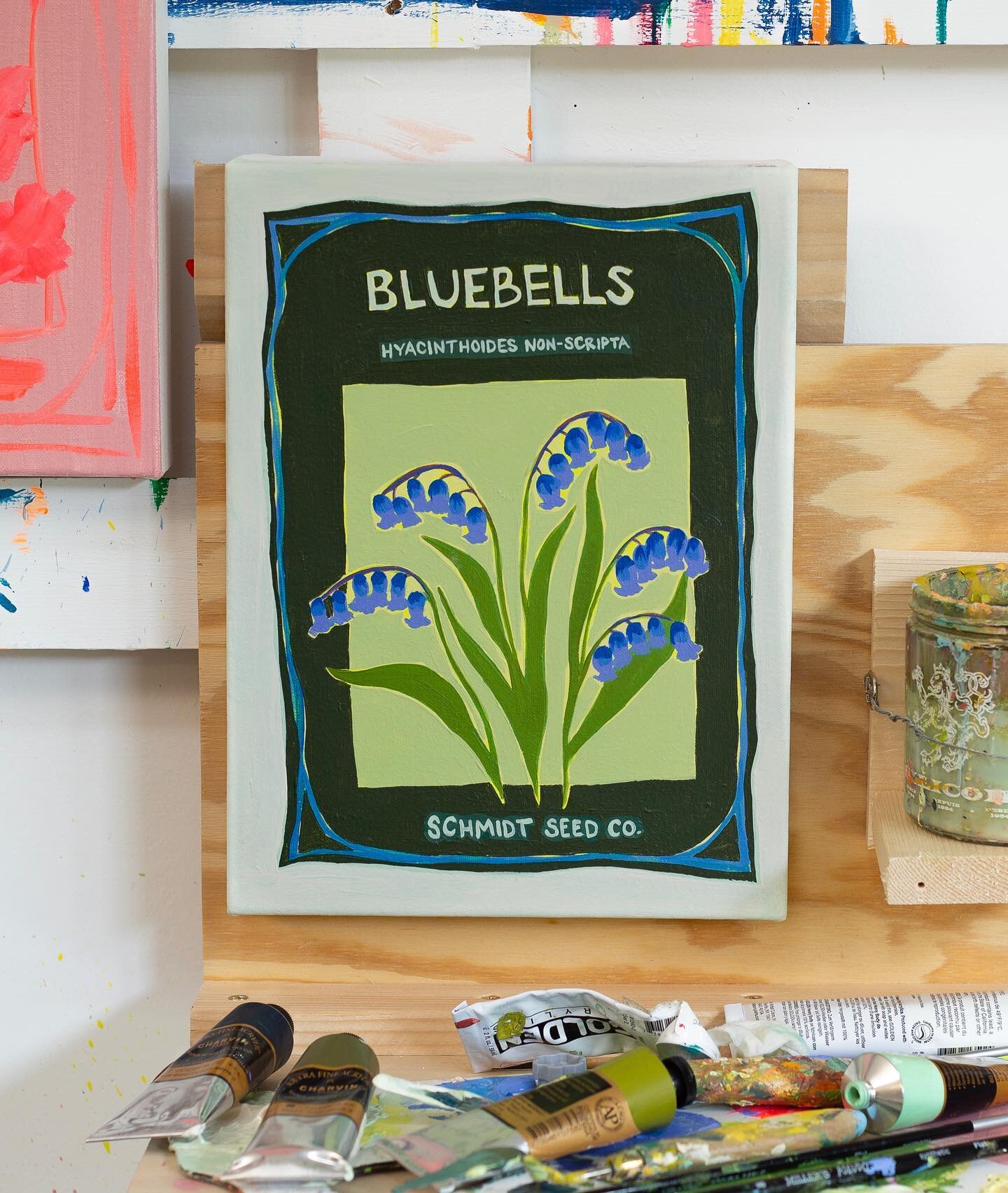 Working on some seed packets and only slightly regretting choosing a canvas this small with all the text I&rsquo;m going to have to paint. What&rsquo;s in your garden this spring- what seeds should I paint next?