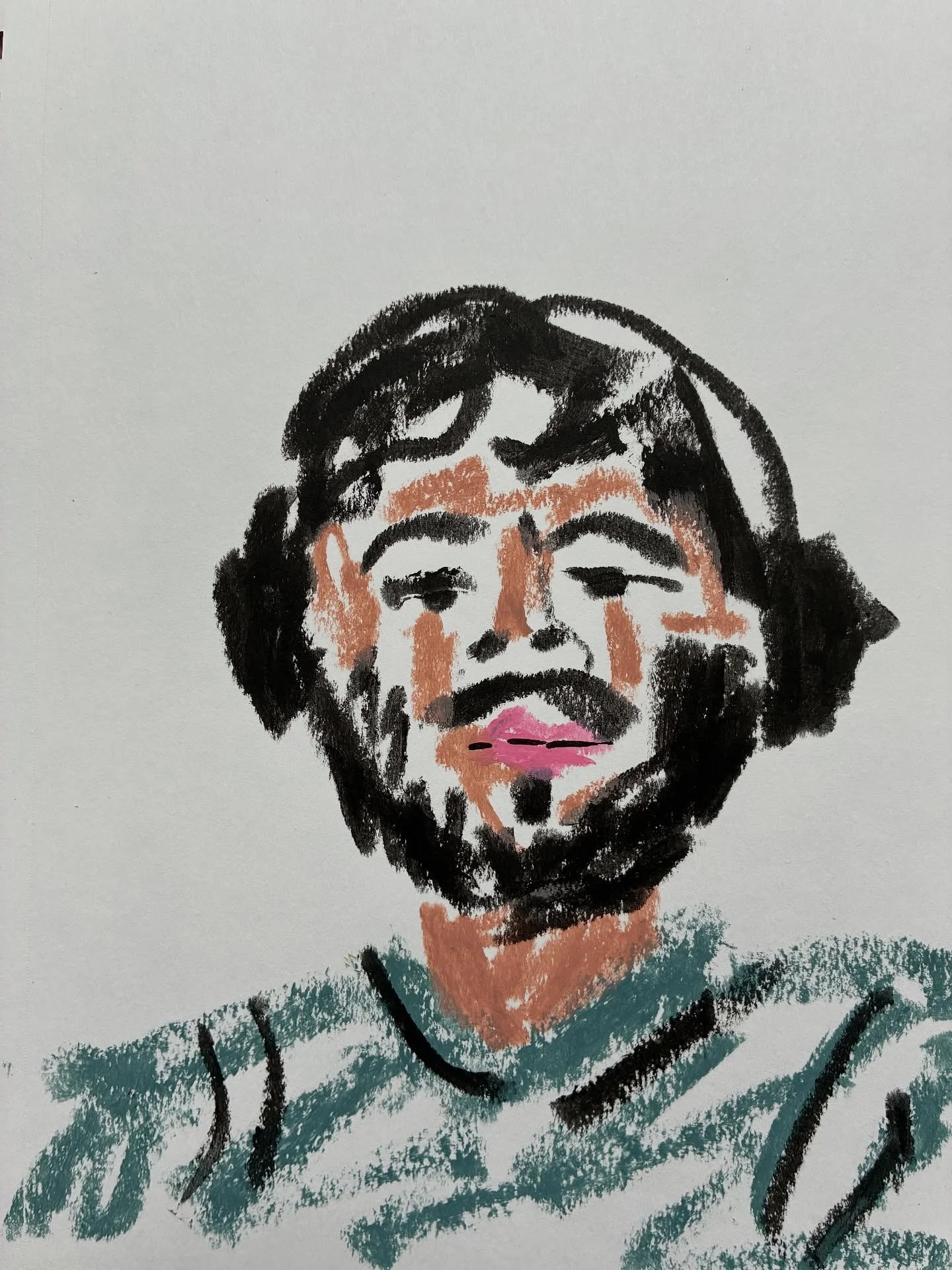 Thanks everyone! @drawingisfree 
Paint sticks, again this afternoon. An hour of fast portraits, one pose, one song. Keep going, keep looking!_org #drawingisfree #fastportraits