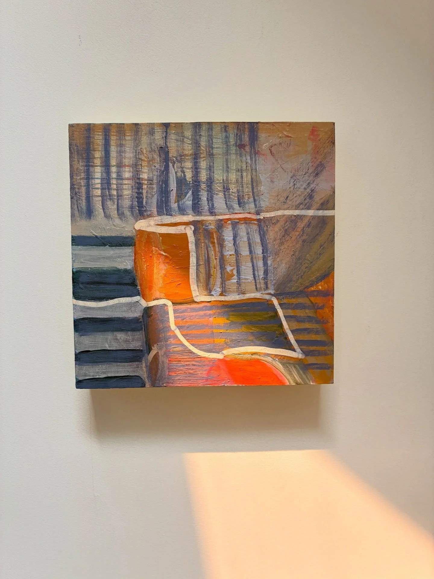 Having an &ldquo;it&rsquo;s all about the light&rdquo; moment. And I love when transformations happen. It&rsquo;s a small piece, 8&rdquo;x8&rdquo;. Corner of a couch? Gives me a Diebenkorn-ish feeling. I had put this piece to the side and today pulle