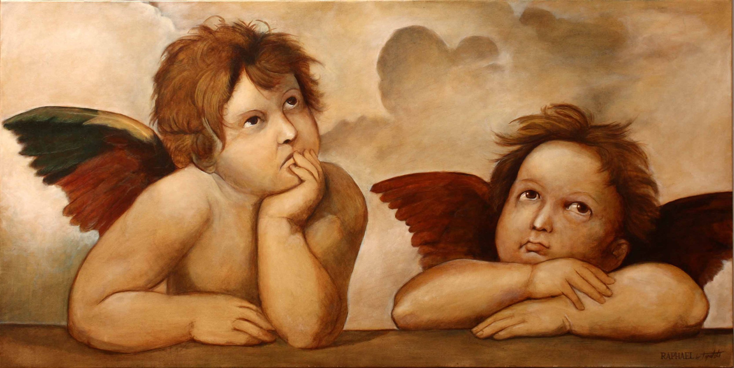 Two cherubs contemplating the sky