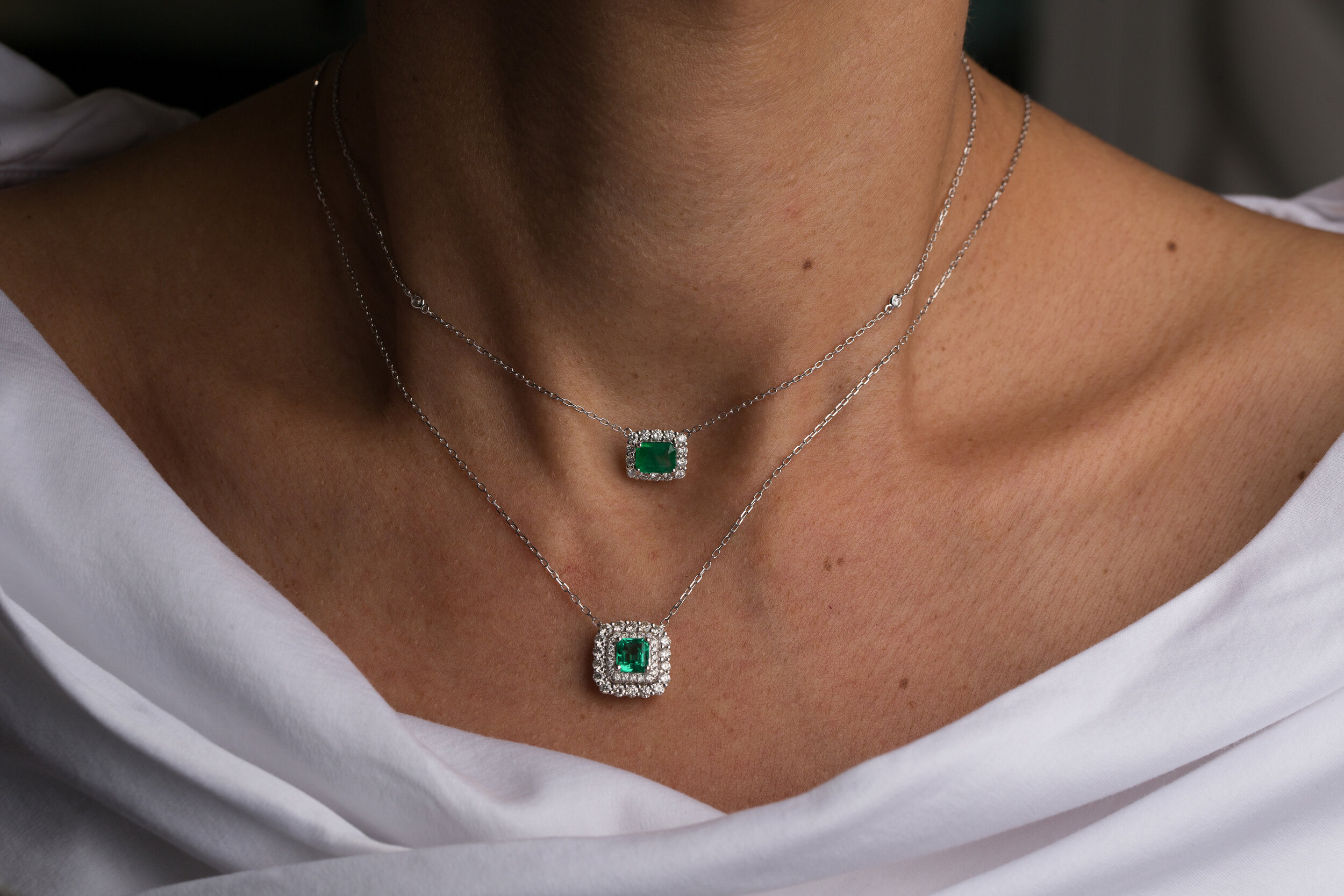 Square Emerald Baby Diamond Pendant 