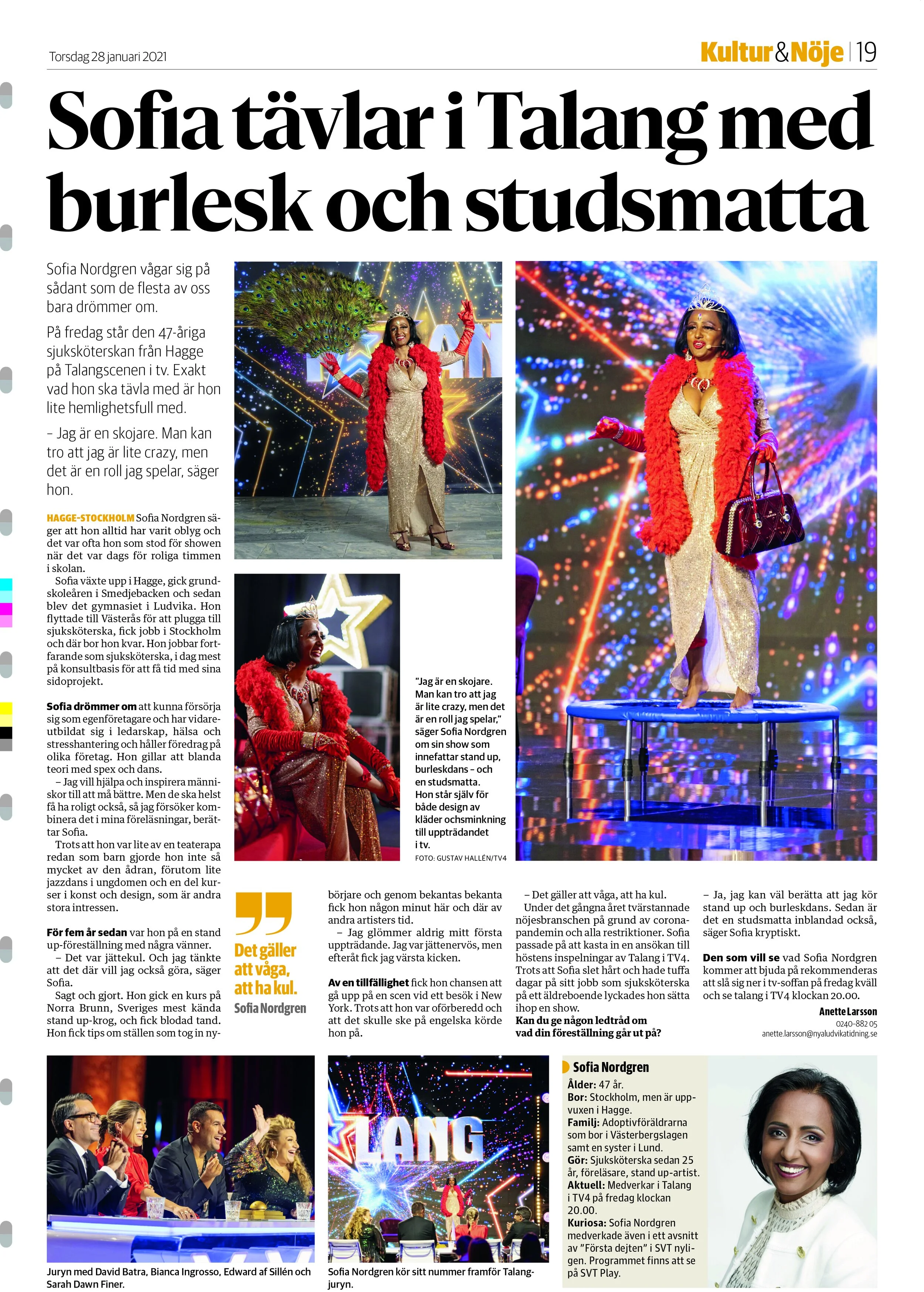 Sofia Nordgren gets interviewed in the magzine "Ludvika tidning" 28 january 2021