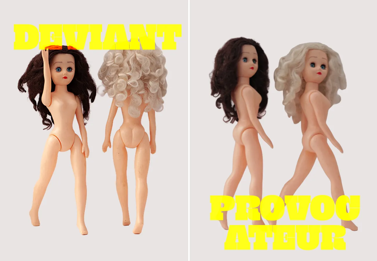Paige and Ginger on white background with words in yellow overlay: DEVIANT and PROVOCATEUR