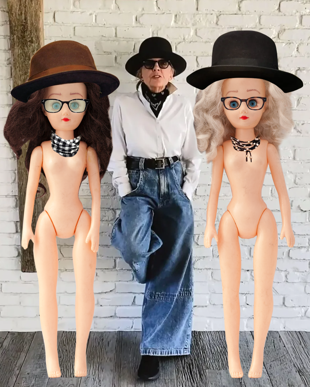 Paige and Ginger dressed as Diane Keaton and the real Diane Keaton in the middle and all wearing hats