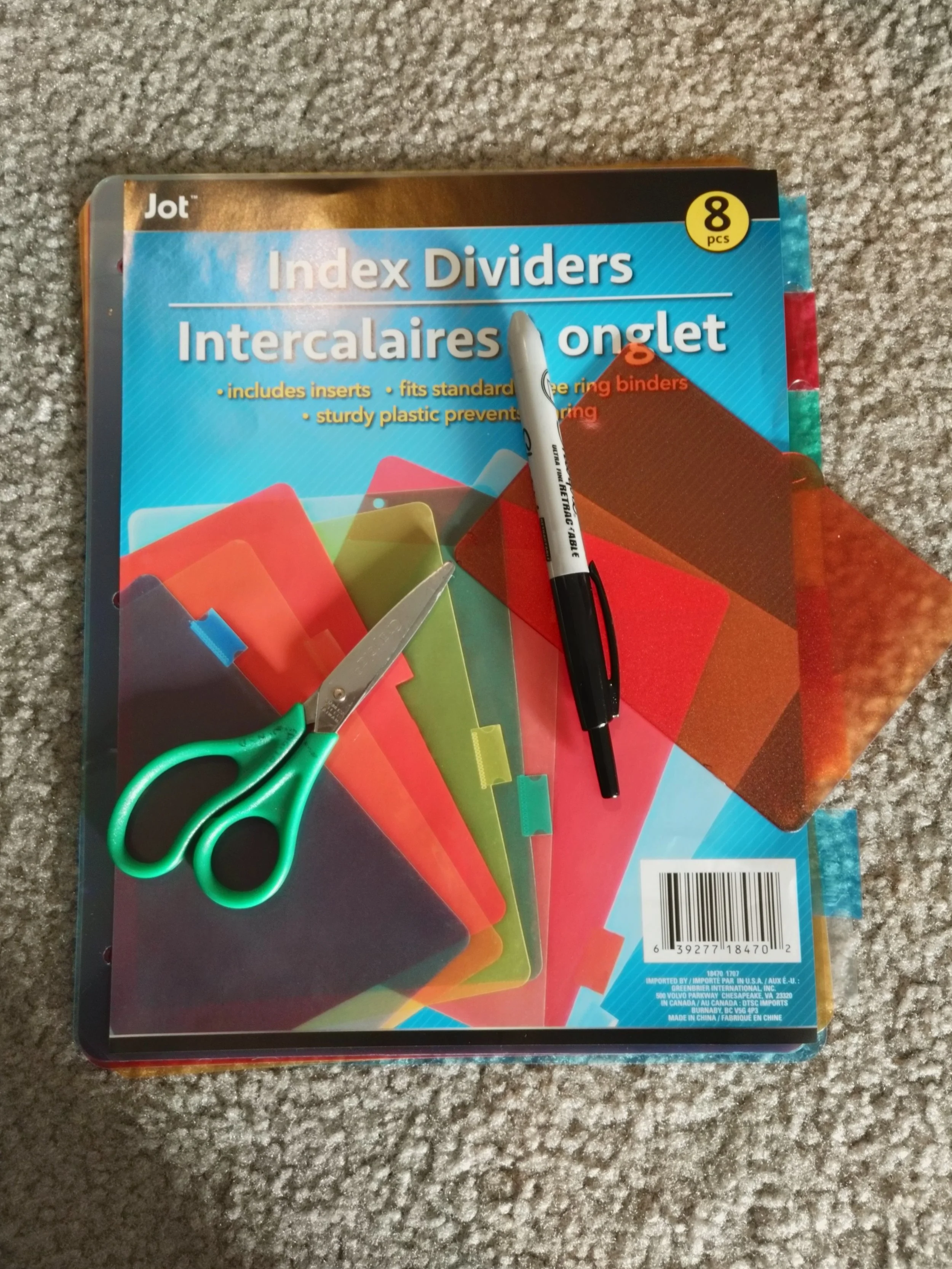 Plastic Dividers, Scissors, Sharpie, LED Filter