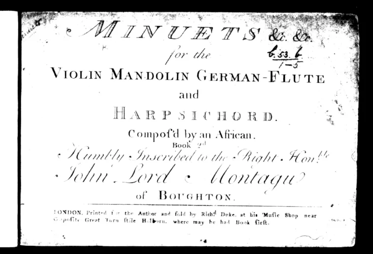 Title page from the first edition of dance music by Ignatius Sancho, an African, from the Montagu Music Collection, Boughton House