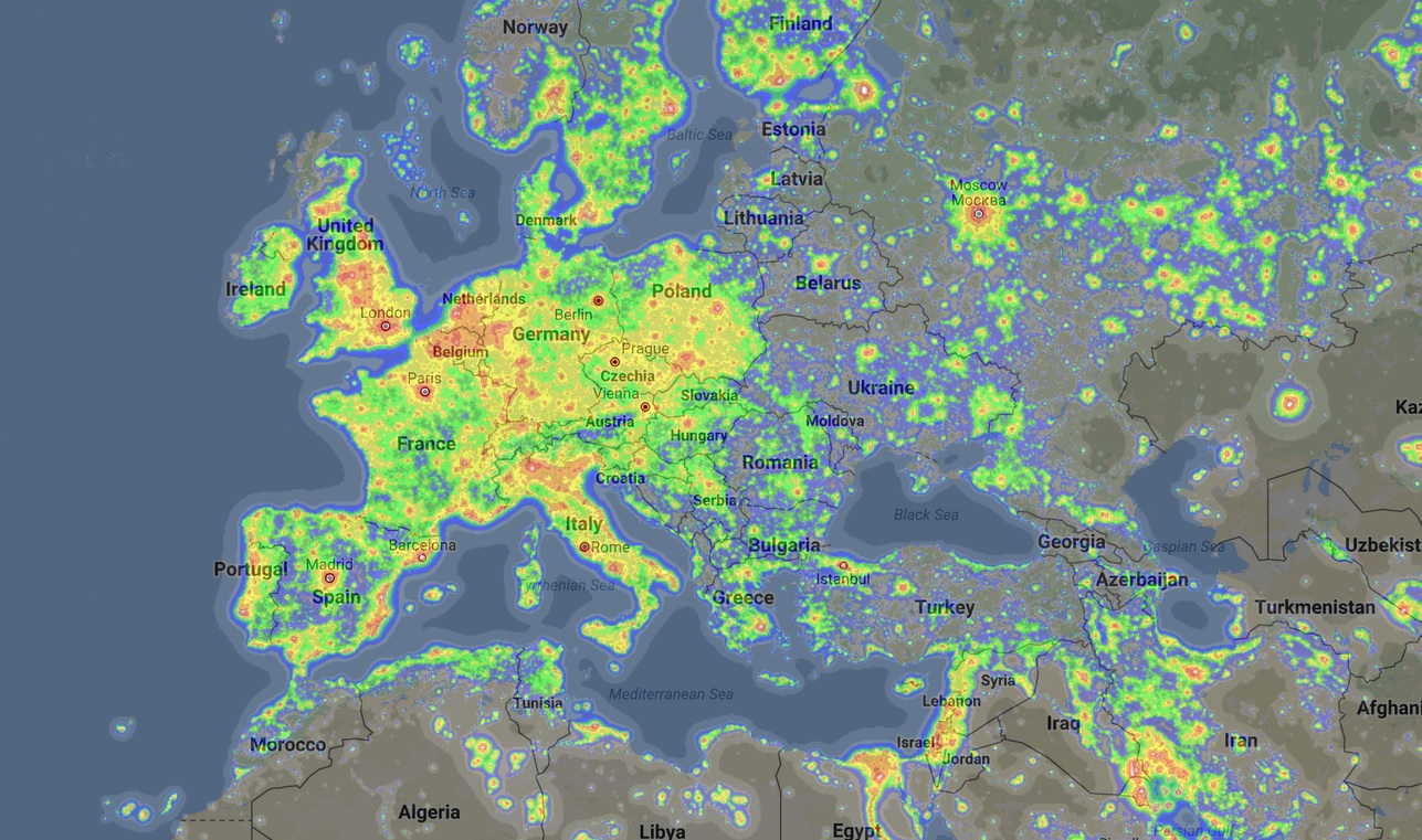 Карта засветки ночного неба