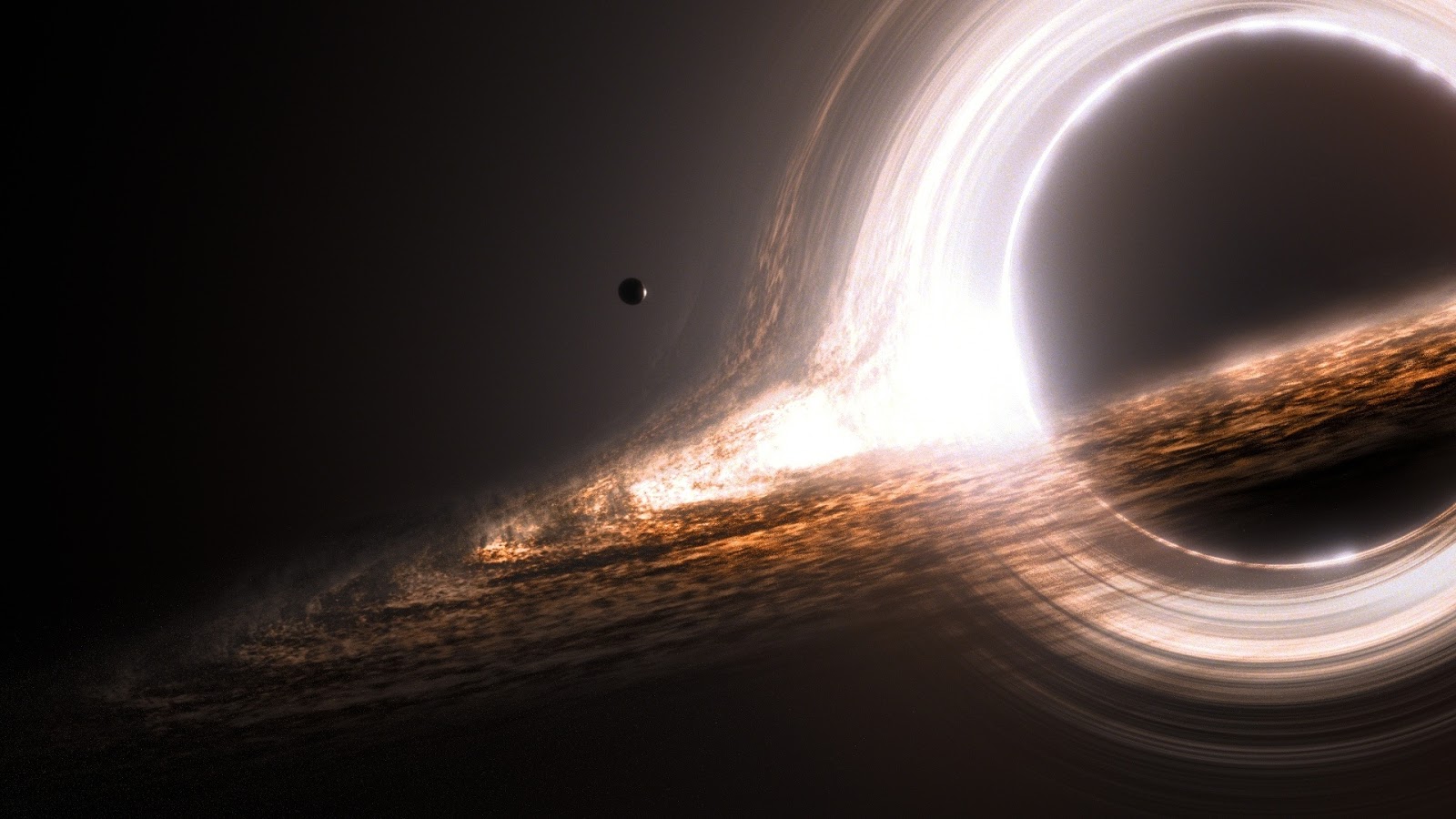 Screenshot of a CGI expert's interpretation of a black hole; taken from the stellar movie, Interstellar.