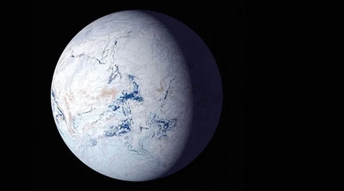Artist's depiction of the hypothetical snowball Earth. A time >650 million years ago when Earth may have been completely, or nearly completely covered in ice or slush. Image Credit: NASA