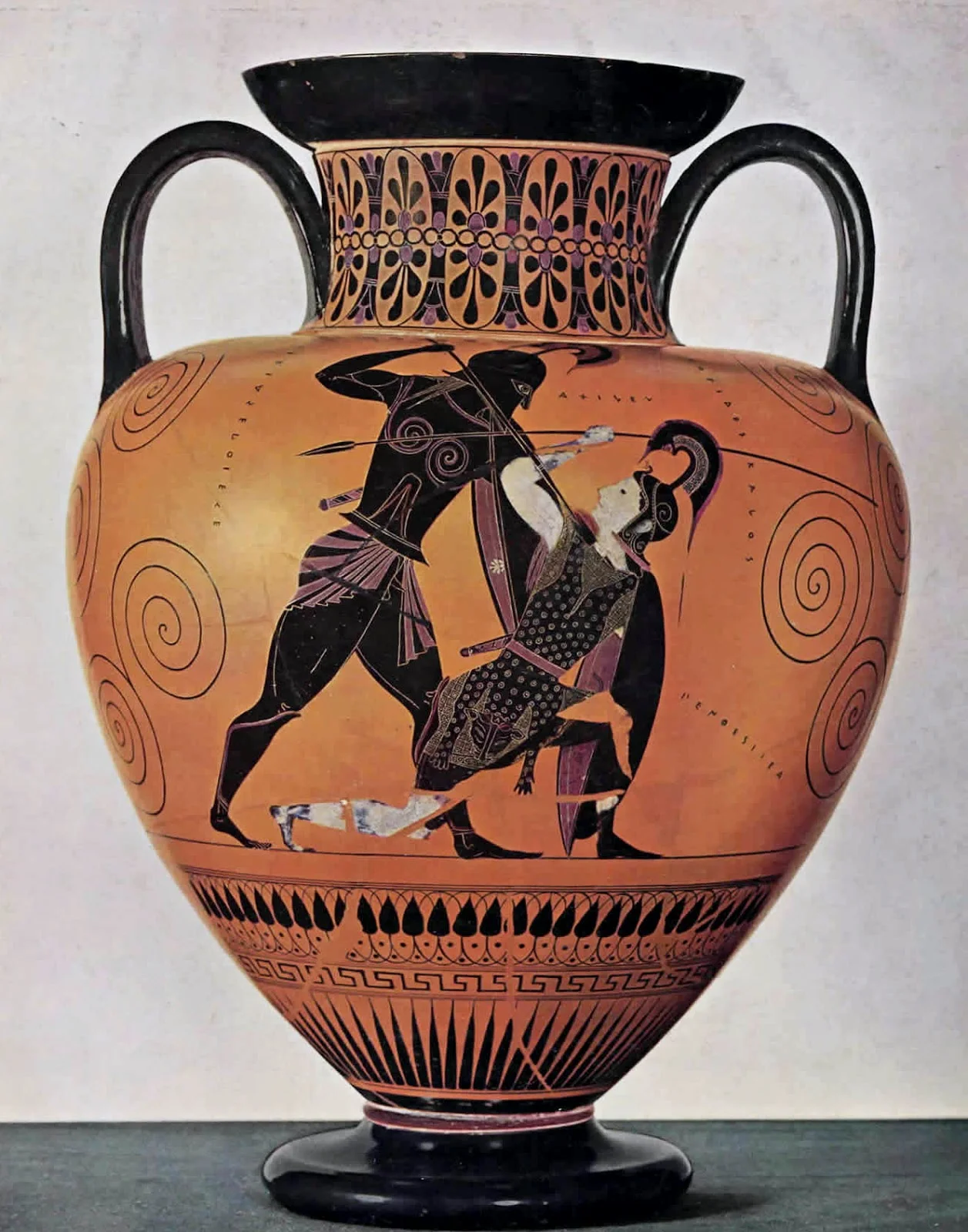 One of my favorite black-figure pieces... Achilles realizing he loves the Amazonian, Penthesilea, in the very moment he thrusts his spear into her heart during a battle for Troy. A tragic end that may serve as a metaphor to this two-part blog. But what do I know.