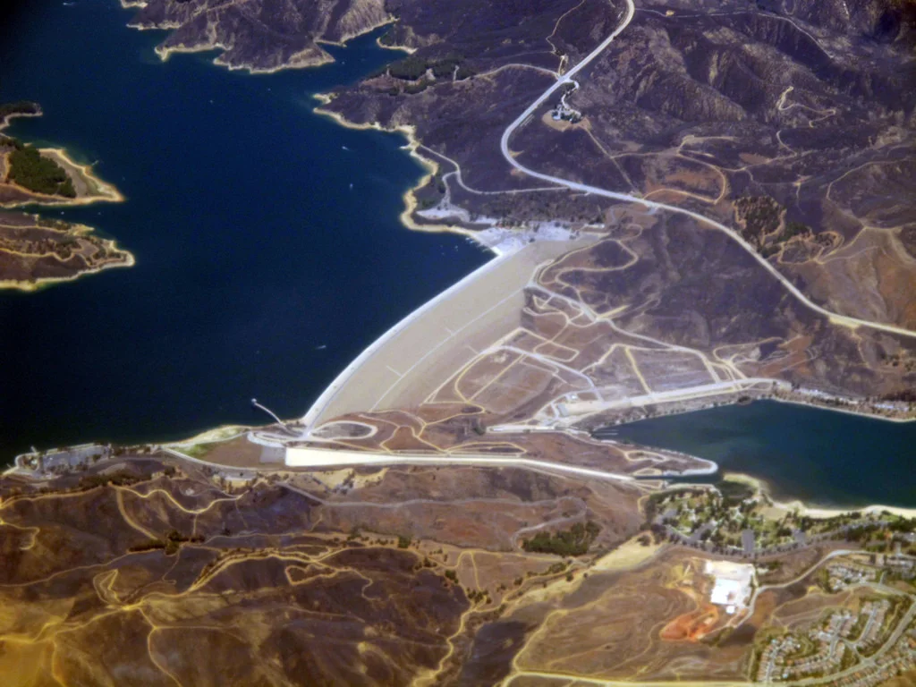 Castaic reservoir and dam. Watering lawns across the southland since 1973.
