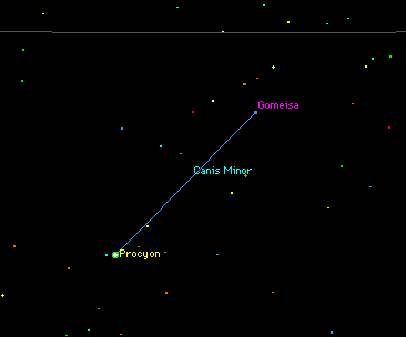The constellation Canis minor... just a line. Apparently Zeus got lazy when designing this, or had a wild imagination.. I'll go with the latter.. any god that thinks turning into a swan to seduce a woman is pretty imaginative.. or become a, ahem, golden shower. Weirdo.
