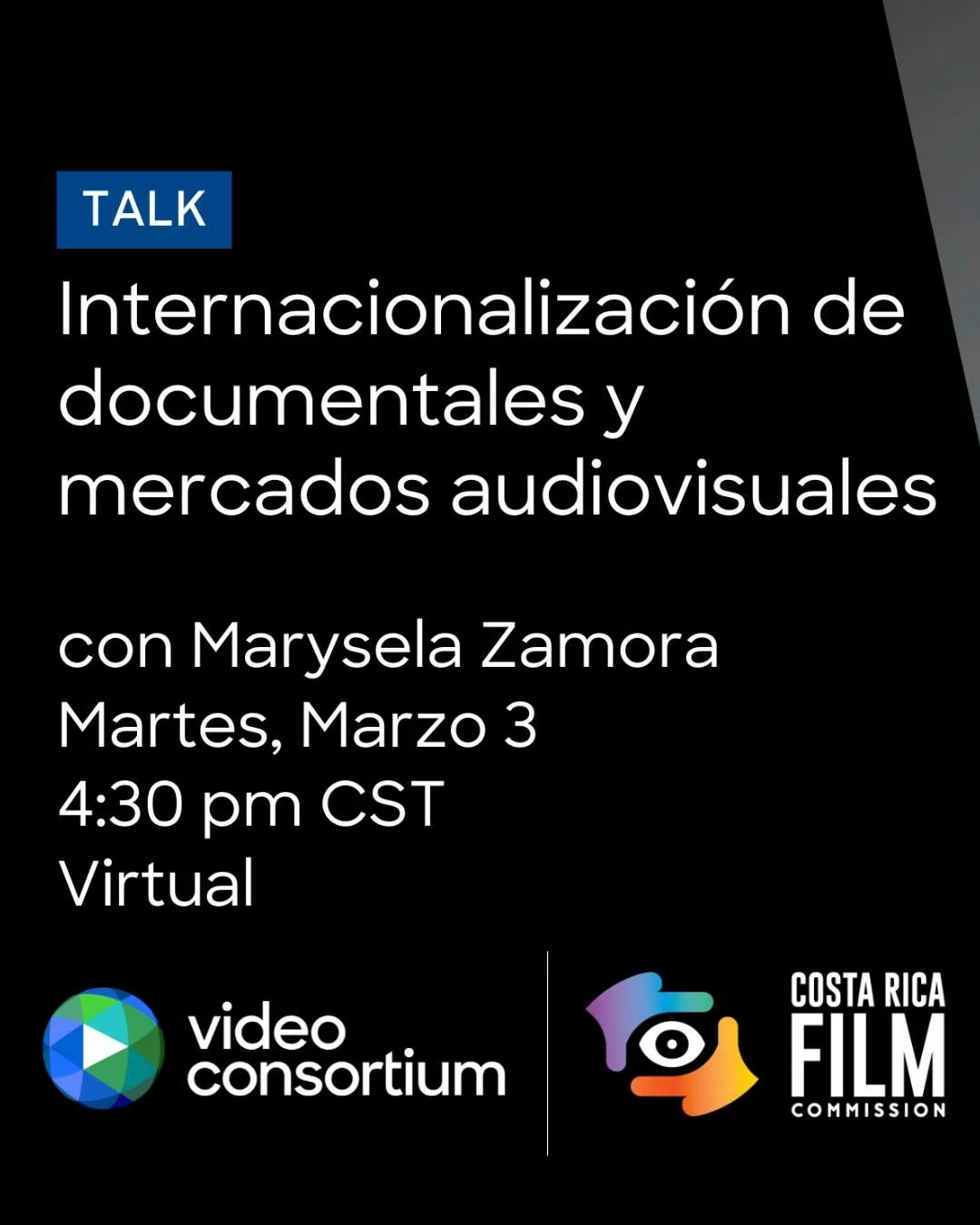 📣 Le invitamos a participar del Conversatorio de industria para Latinoam&eacute;rica con la Comisionada para el Cine de Costa Rica, Marysela Zamora. 

Un espacio para conocer qu&eacute; es un mercado audiovisual dentro de la industria internacional,