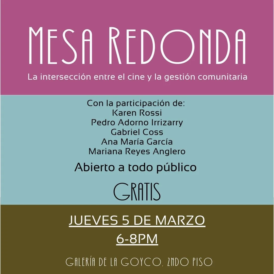 Le invitamos a asistir a esta mesa redonda y ser parte de la conversaci&oacute;n: La intersecci&oacute;n entre el cine y la gesti&oacute;n comunitaria en @la_goyco 

Con la participaci&oacute;n de Karen Rossi, Ana Mar&iacute;a Garc&iacute;a, Pedro Ad