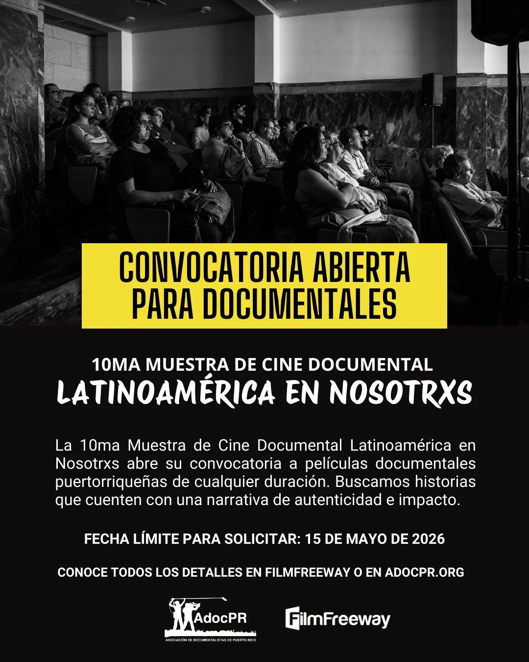 &iexcl;Buscamos documentales para la 10.&ordf; Muestra Nacional de Cine Documental! 👀

📢 Es con mucha alegr&iacute;a que anunciamos la apertura de la convocatoria para documentales puertorrique&ntilde;os a presentarse en la 10.&ordf; Muestra de Cin