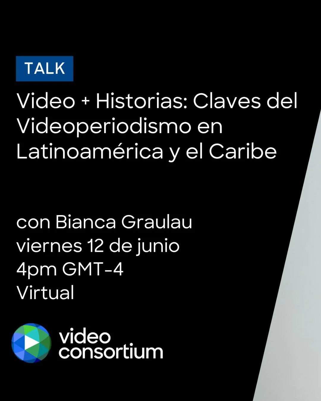 Le invitamos a participar del segundo conversatorio de industria para Latinoam&eacute;rica y el Caribe, organizado por Video Consortium, @videoconsortium_latam con la videoperiodista puertorrique&ntilde;a Bianca Graulau. @biancagraulau 

Reconocida p