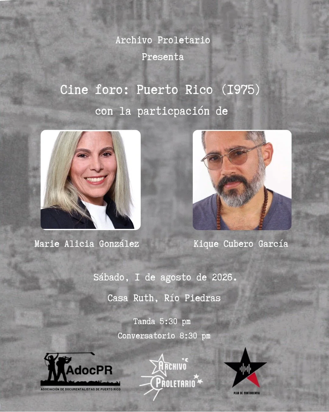 &iexcl;Cine Foro! Acomp&aacute;&ntilde;anos el s&aacute;bado, 1.&ordm; de agosto, en Casa de Cultura Ruth Hern&aacute;ndez en R&iacute;o Piedras, para la proyecci&oacute;n del documental Puerto Rico (1975), seguida de una conversaci&oacute;n con los 