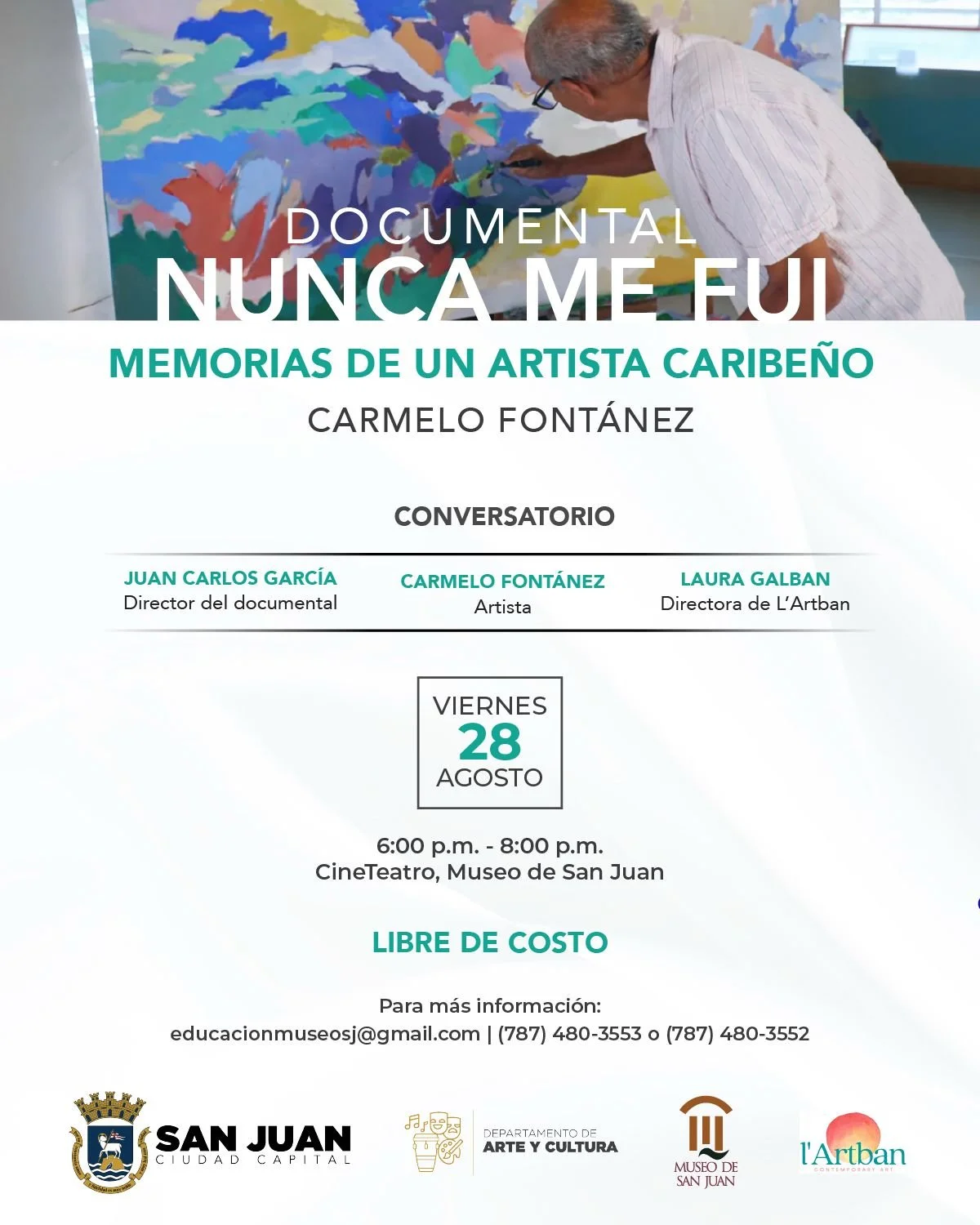 Te invitamos a la proyecci&oacute;n del documental &lsquo;Nunca me fui, memorias de un artista caribe&ntilde;o, Carmelo Font&aacute;nez&rsquo;, de Juan Carlos Garc&iacute;a. 

No te lo pierdas el pr&oacute;ximo viernes, 28 de agosto, a las 6:00 pm, e