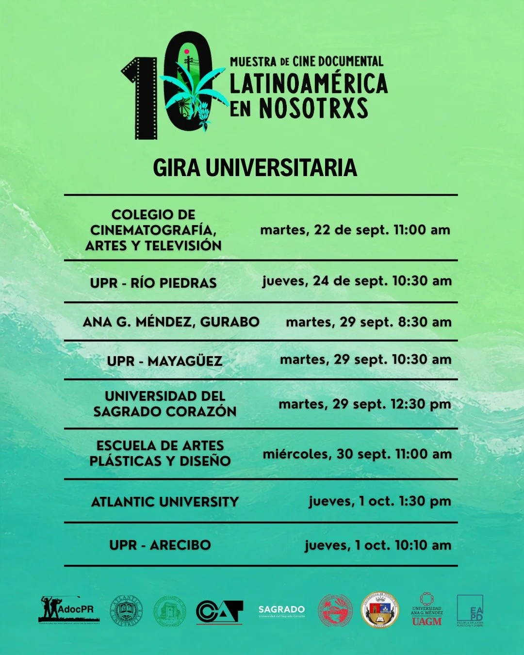 &iexcl;Esta semana, arranca la Gira Universitaria de la 10.&ordf; Muestra de Cine Documental! 📚🎥

Durante las pr&oacute;ximas semanas visitaremos universidades alrededor de Puerto Rico para llevar el cine documental directamente a los espacios de f