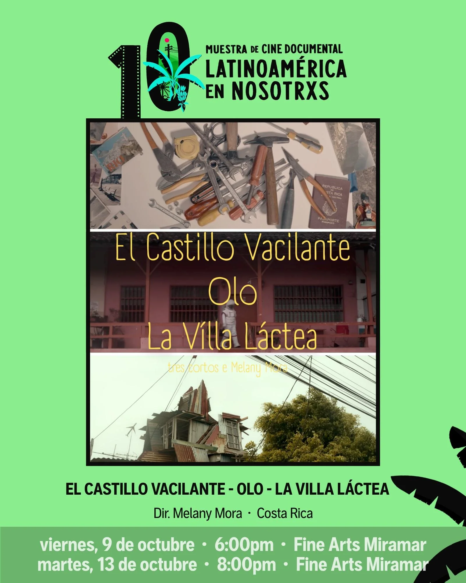 🎬 Costa Rica en la 10ma. Muestra 

Tres crotometrajes de la cineasta Melany Mora Murillo 

Castillo Vacilante 
En un barrio popular de San Jos&eacute;, un castillo centenario hecho de pedazos de madera y latas viejas parece sostenerse a base de mito