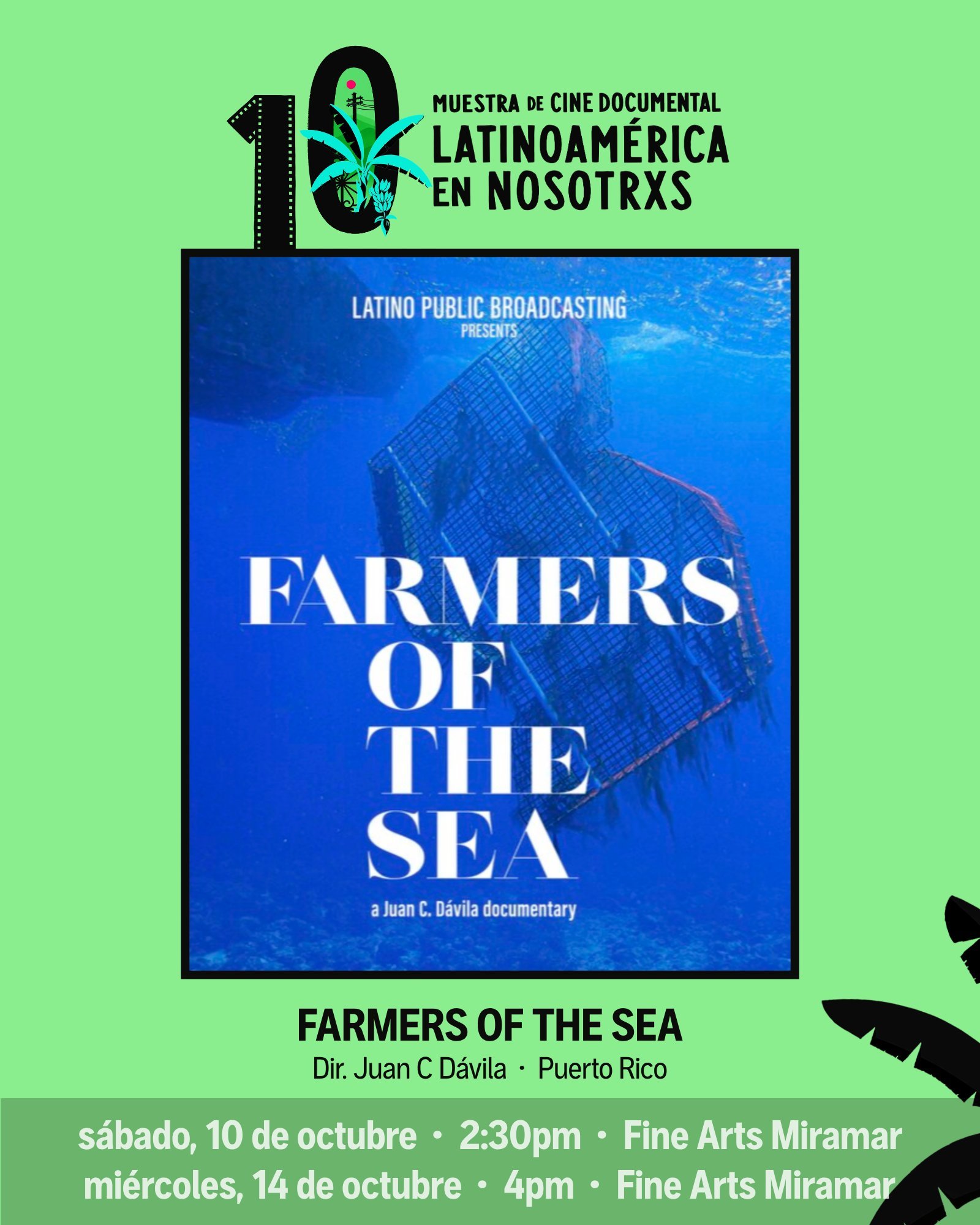 &iexcl;Tanda Ambiental en la 10ma Muestra! 

🎬 Farmers of the Sea  en la 10ma. Muestra 
Por primera vez, esta pel&iacute;cula revela la ancestral pr&aacute;ctica de la pesca con nasas en Puerto Rico, una actividad que se encuentra amenazada. En la i