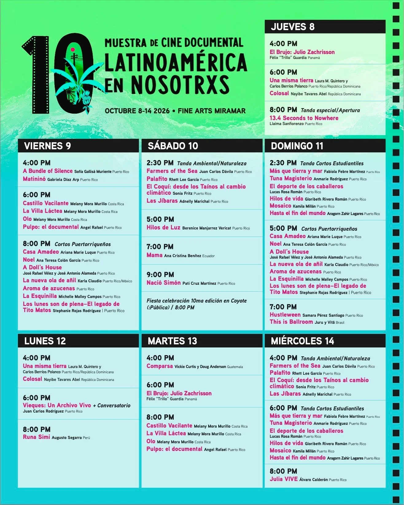 &iexcl;Lleg&oacute; la semana de la 10.&ordf; Muestra! Haz screenshot a la cartelera. 🎉 🎞 🍿

Estamos felices de celebrar el cine documental puertorrique&ntilde;o y latinoamericano. Mira la cartelera, comp&aacute;rtela con tus amigos y nos vemos en