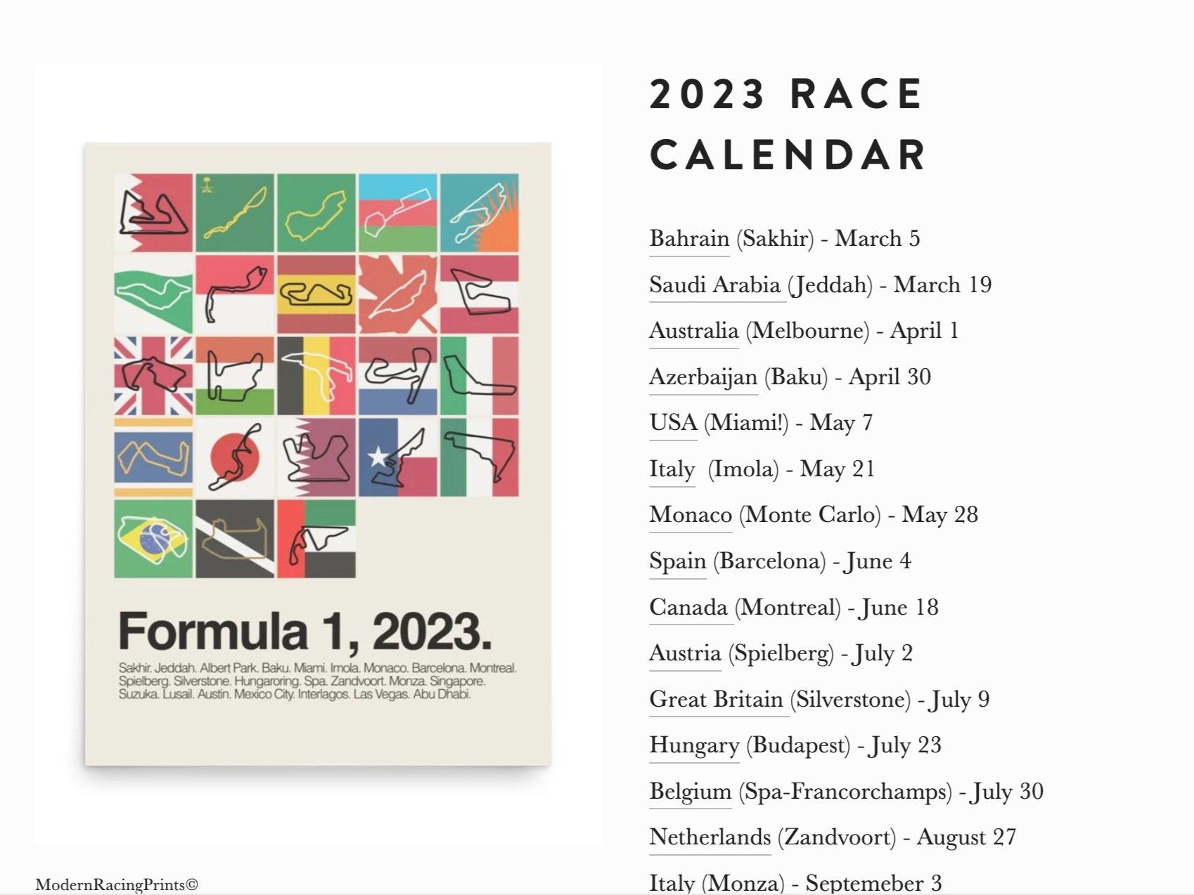 Formula 1 update on the 2023 calendar