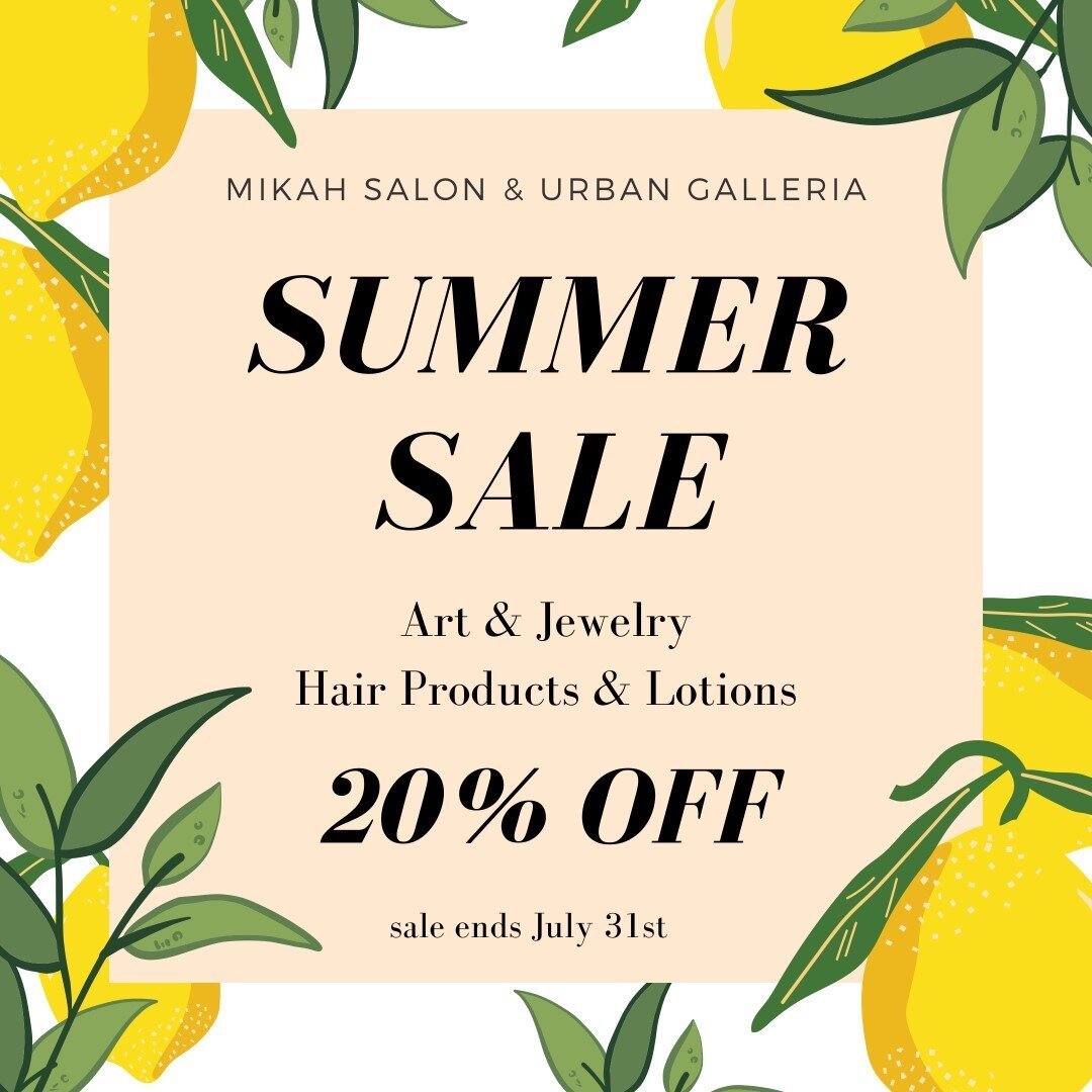 Happy Summer Sale! ⠀⠀⠀⠀⠀⠀⠀⠀⠀
All hair products, lotions, art, jewelry, and furniture are 20% off! Milkshake Liters and Moroccan Oil Kits included. This sale ends July 31st, so don&rsquo;t wait to get a great deal on your favorite products! ⠀⠀⠀⠀⠀⠀⠀⠀⠀

