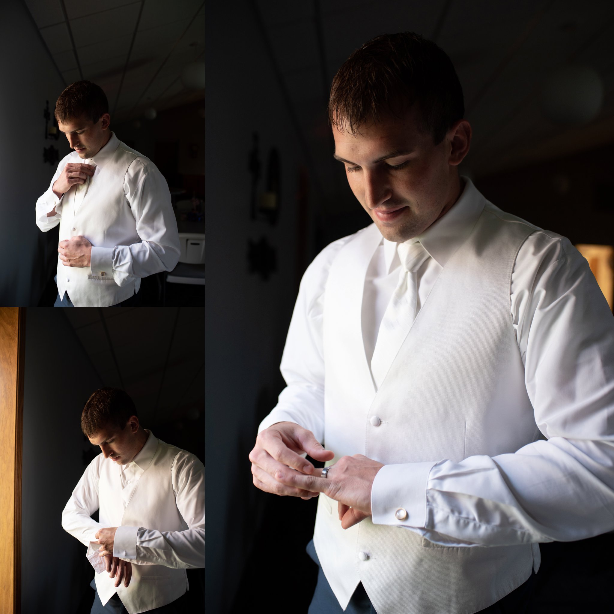 ivory three piece groom’s suit