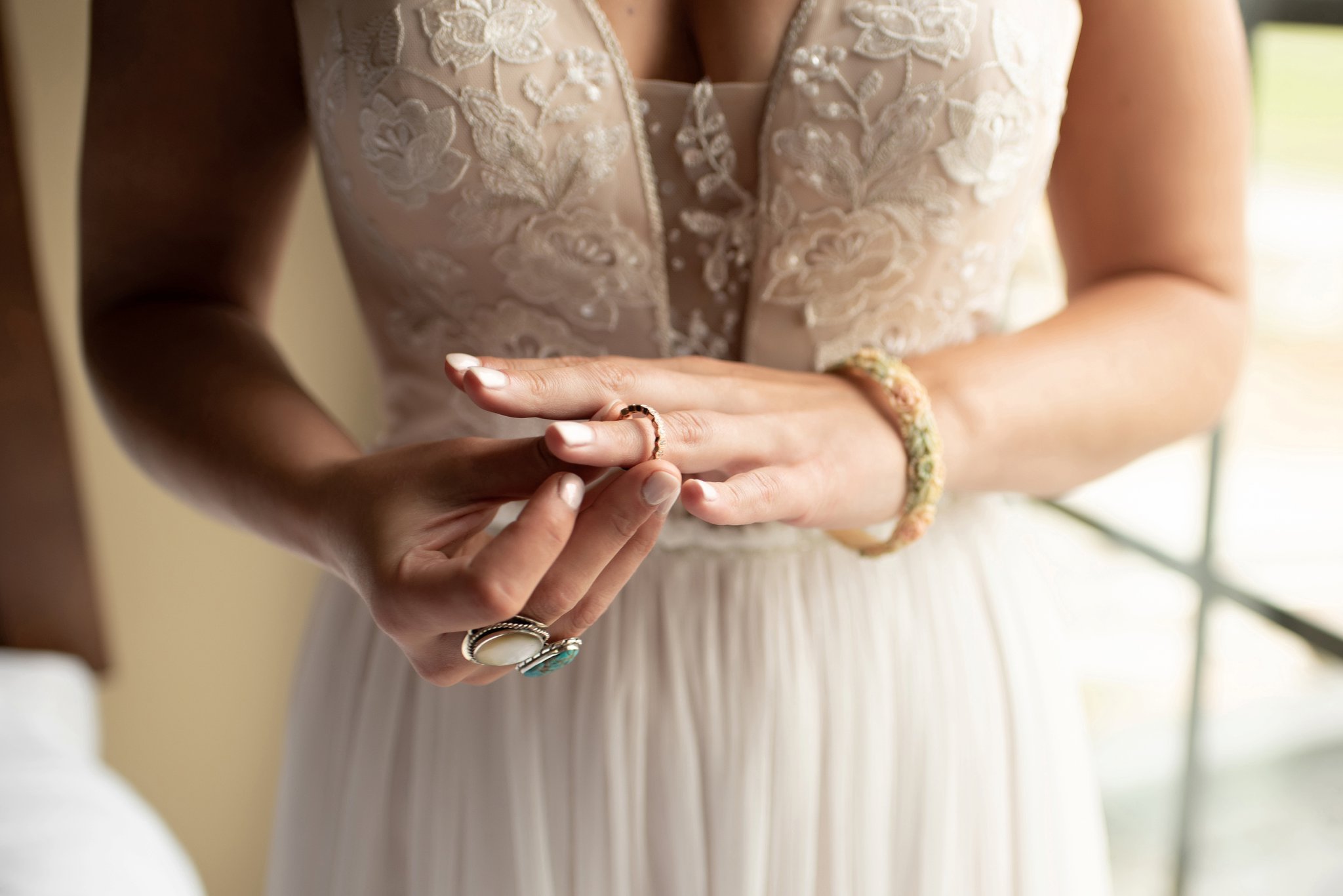 boho mixed design wedding rings