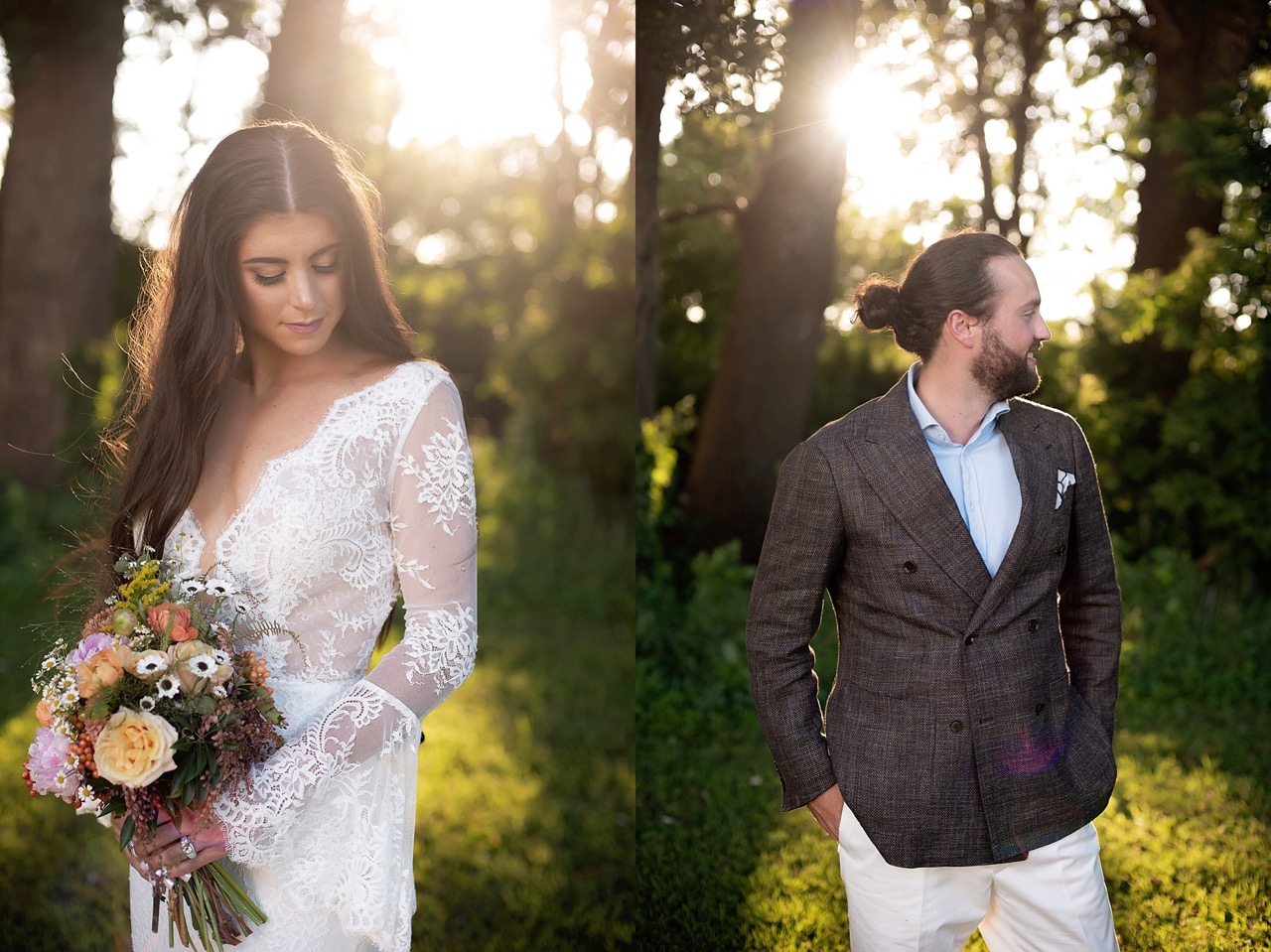 70s inspired lace dress bell sleeves and tweed suit