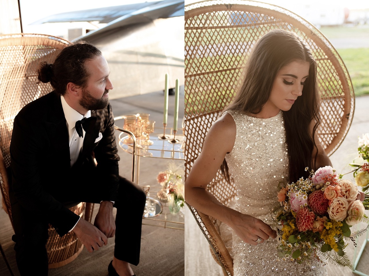 modern 70s themed wedding styled shoot