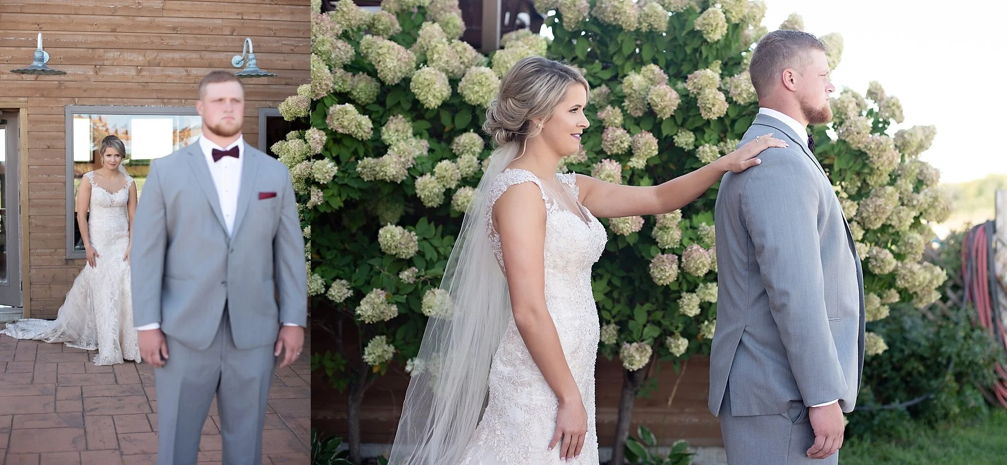 first look with bride and groom calico skies winery kate jones studios sioux falls south dakota