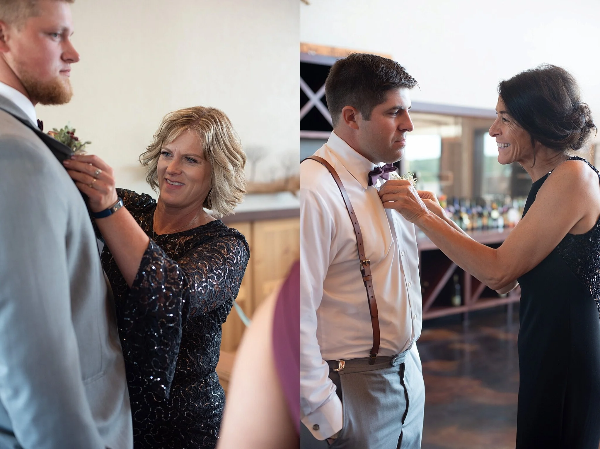 mother of the bride and mother of the groom put on boutonnieres