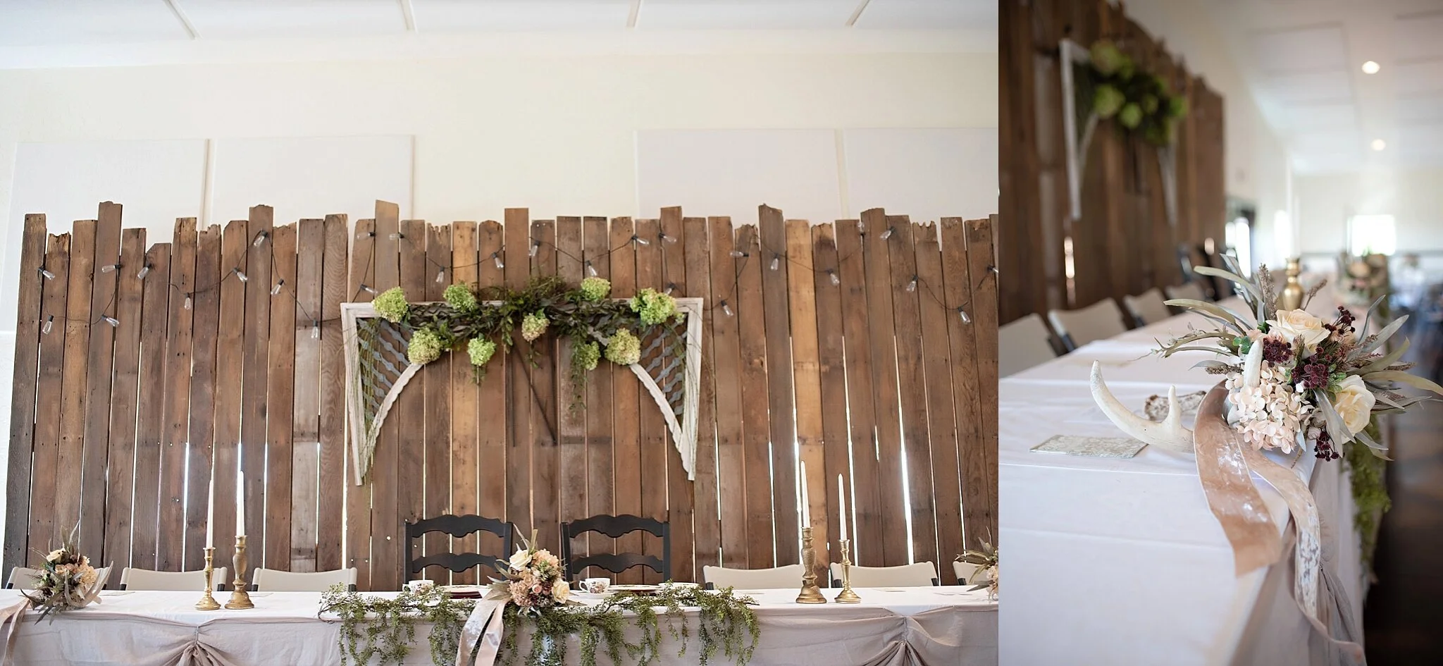 green hydrangeas and hunting theme wedding
