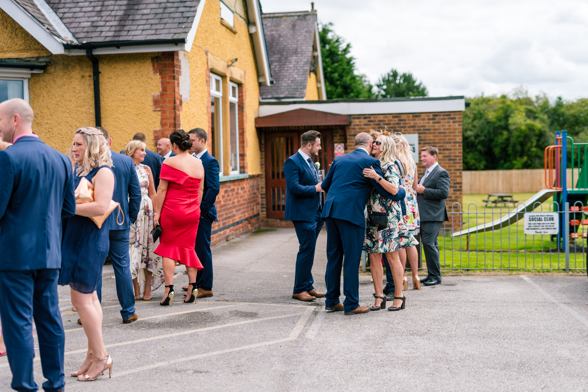 guests waiting outside the church