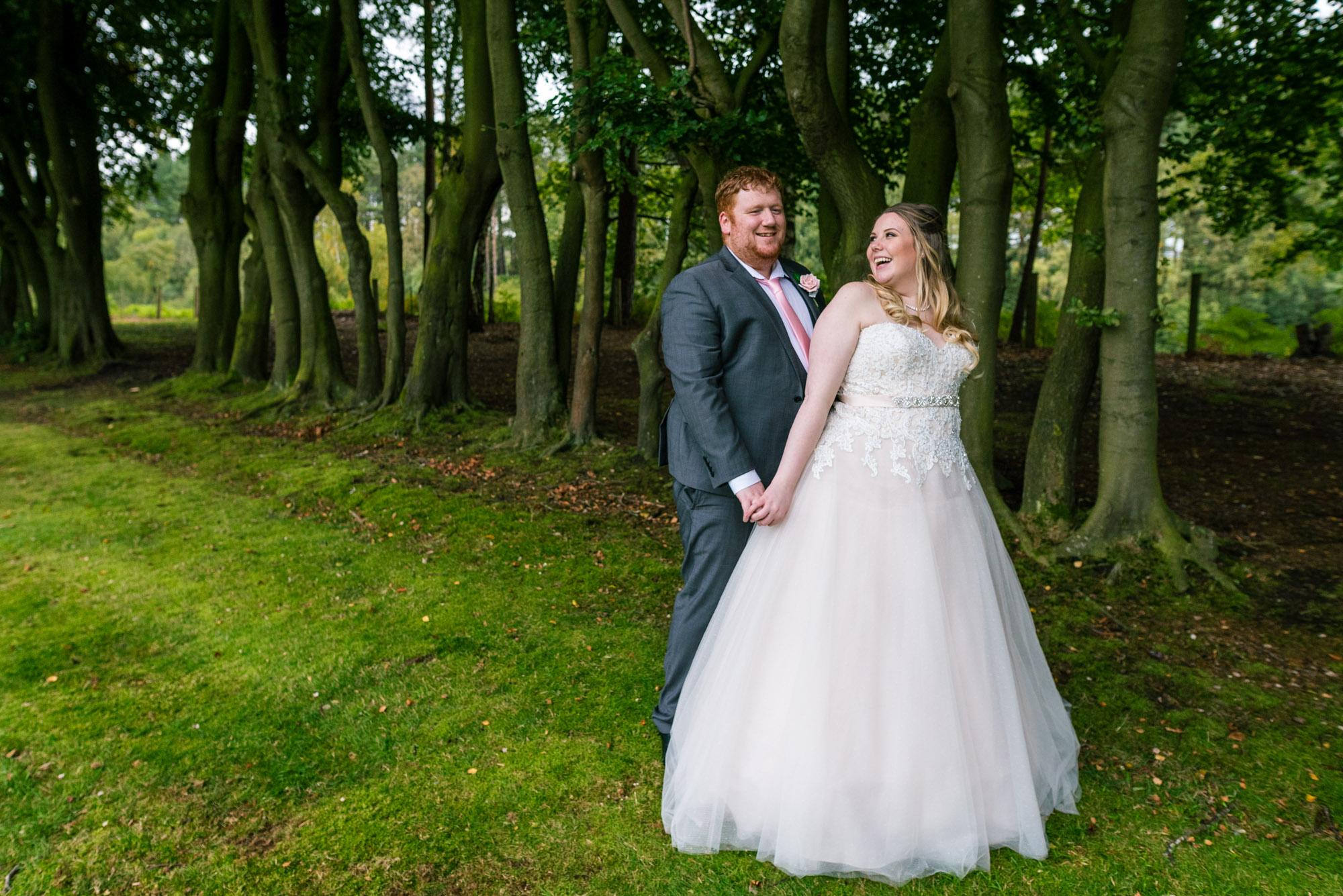 bride and groom look happy together