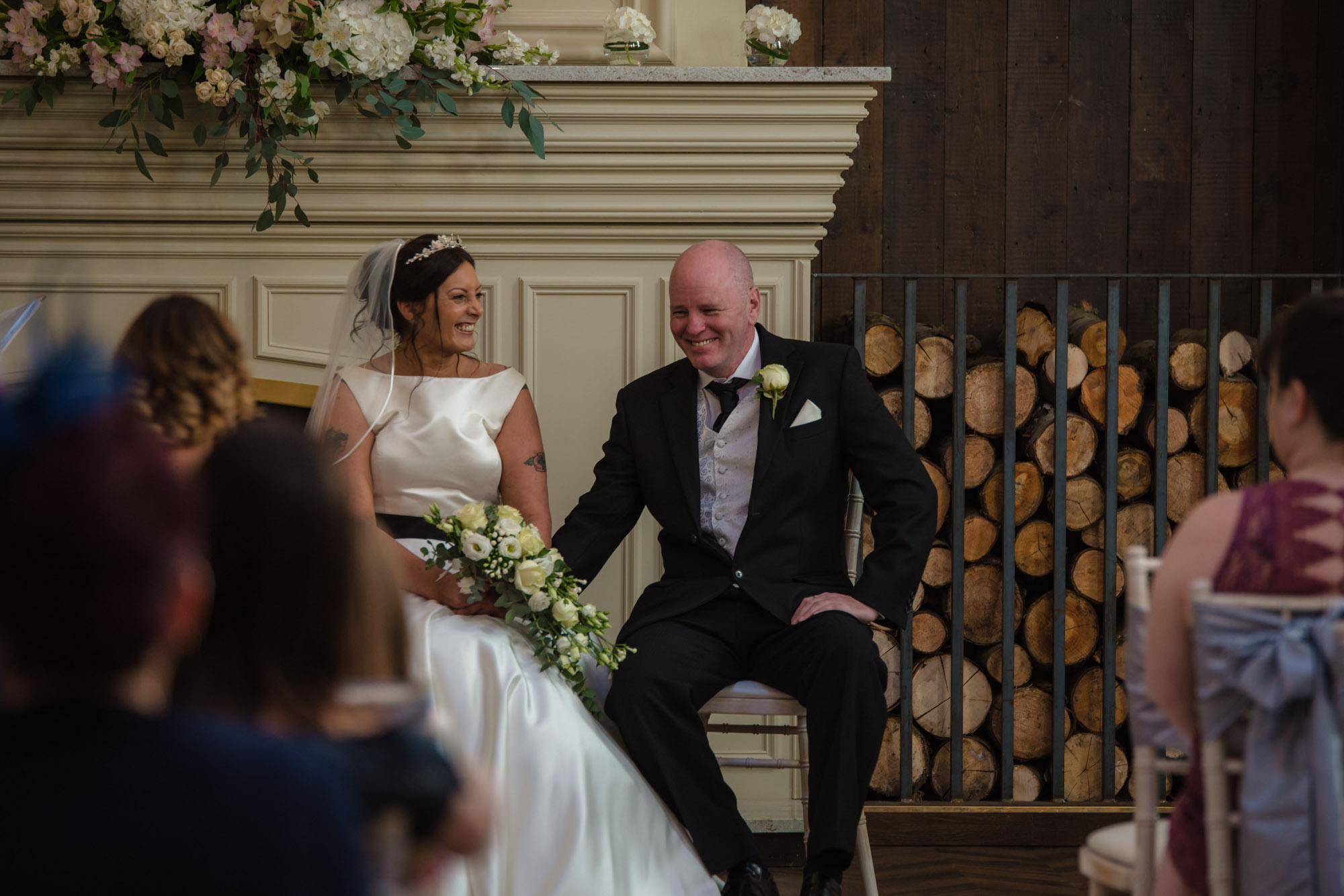 Bride and groom share a joke