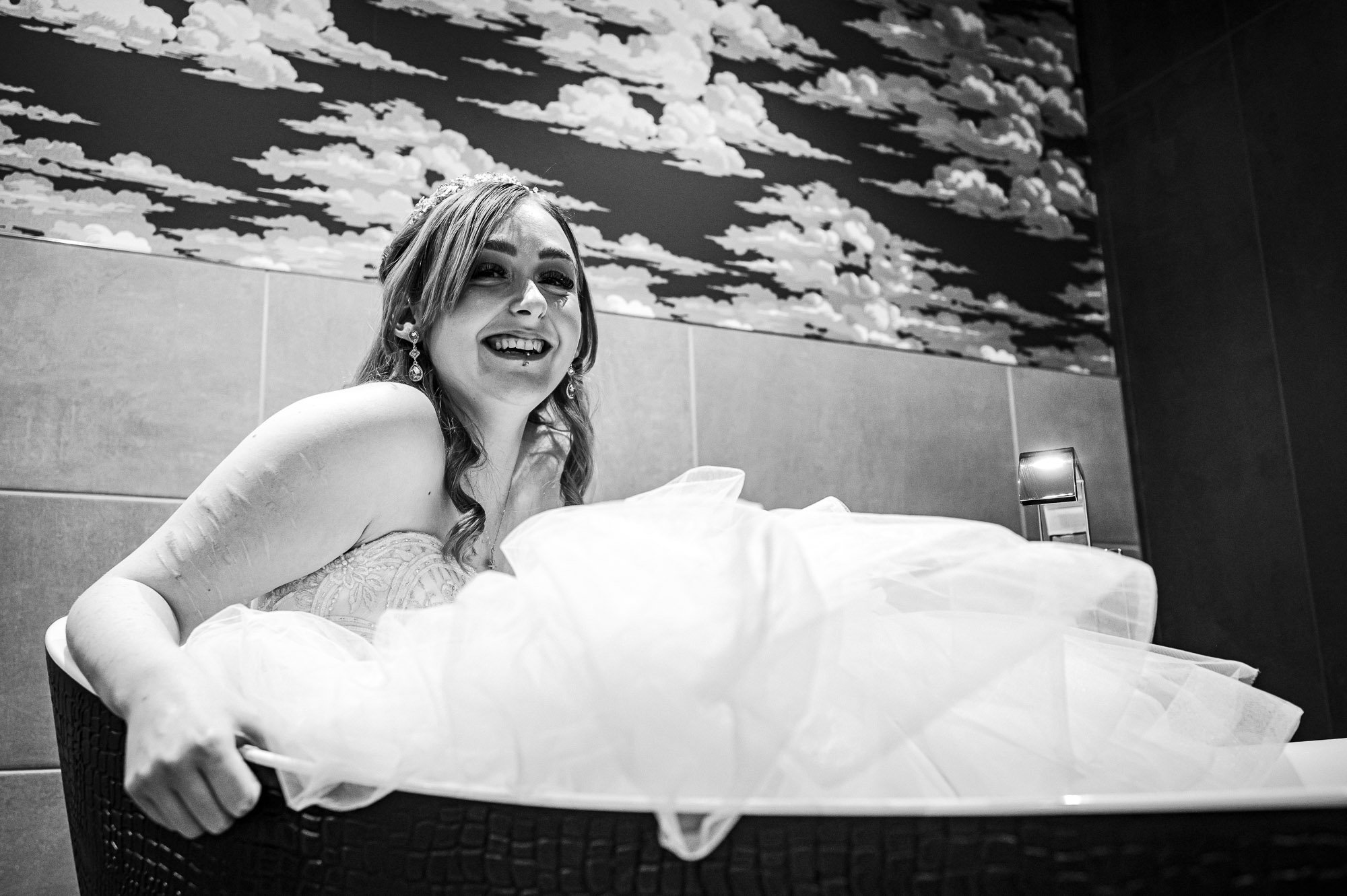 Bride, in the dress, in the bath tub!