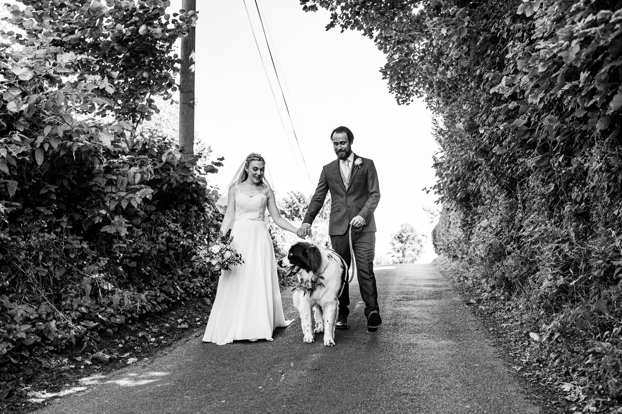 Bride and groom in the lane