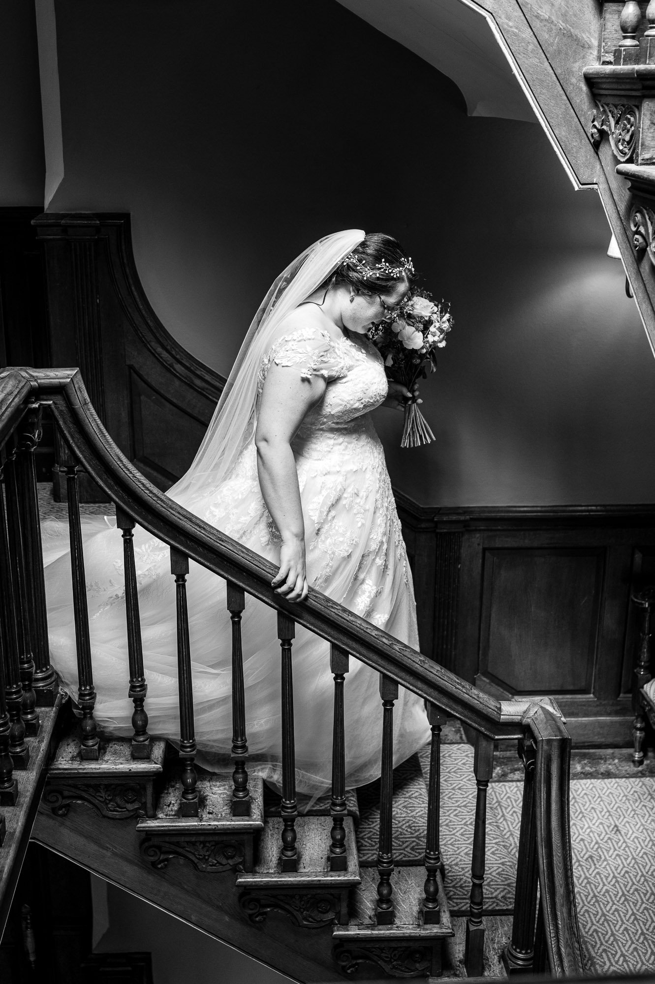 Bride going down stairs
