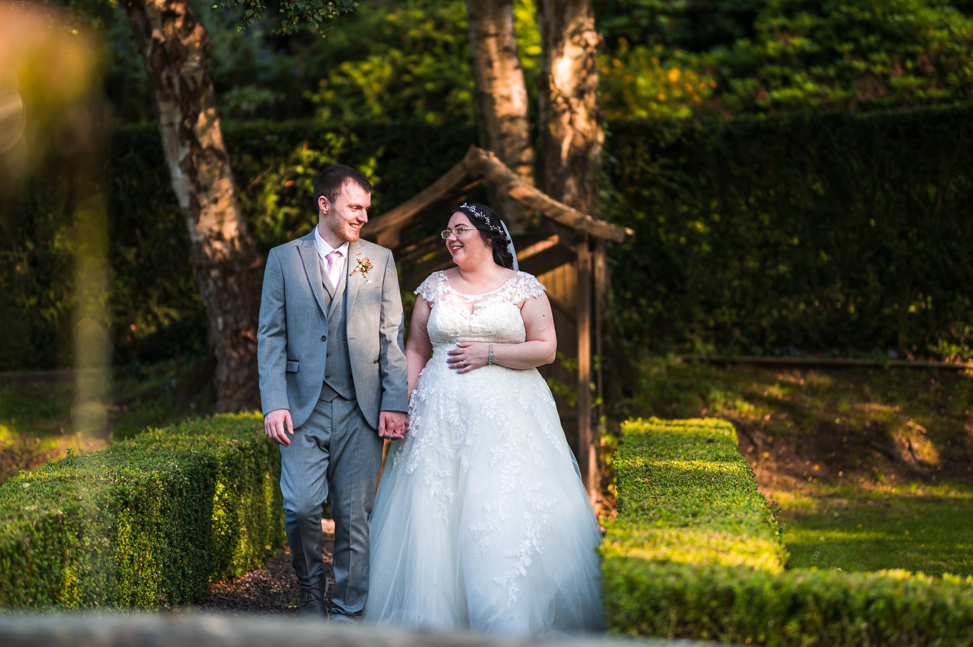 Bride and groom walking