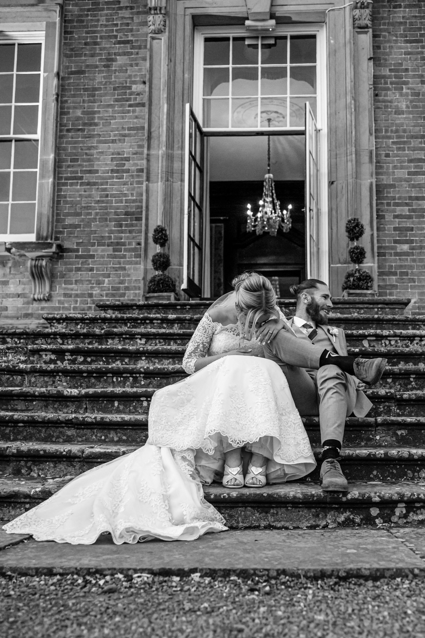 Couple laughing on Davenport House steps